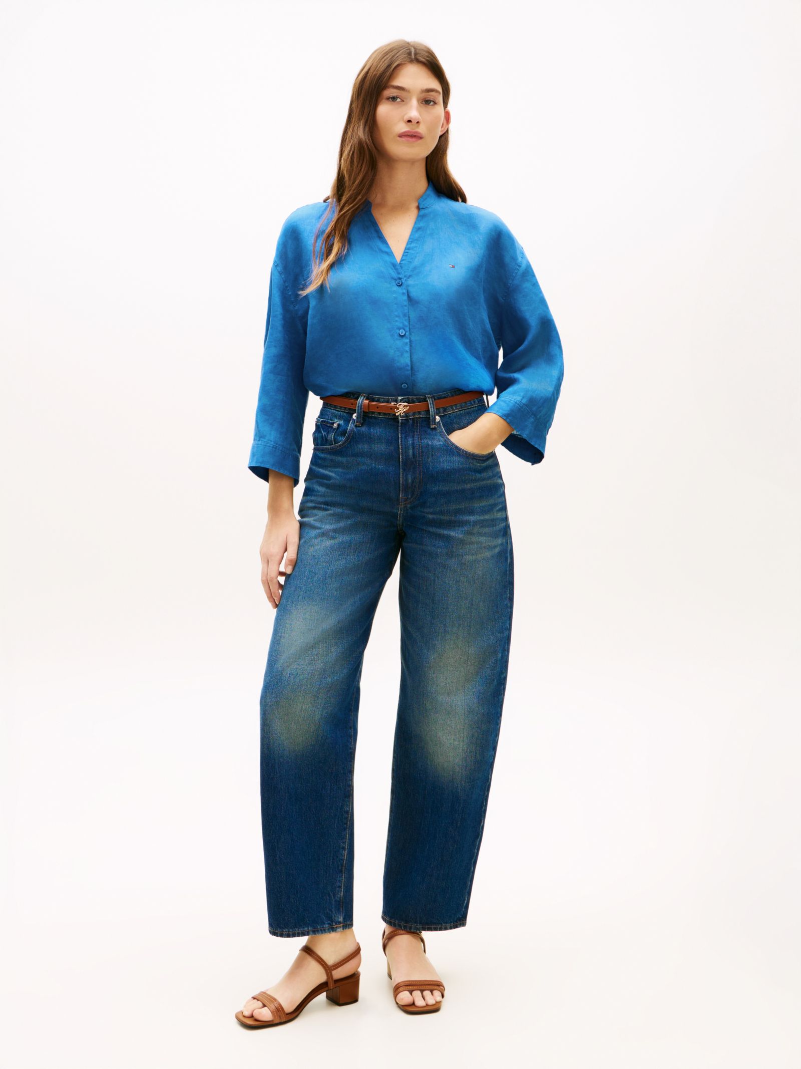 Tommy Hilfiger Relaxed puur linnen overhemd met halve mouwen in blauw