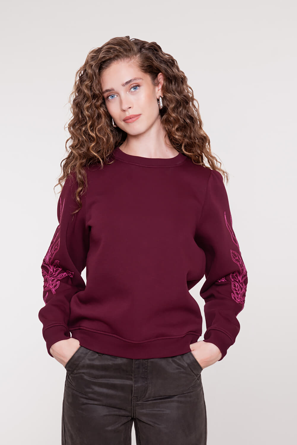 Geisha Sweater Embroidery Bordeaux Rood dames