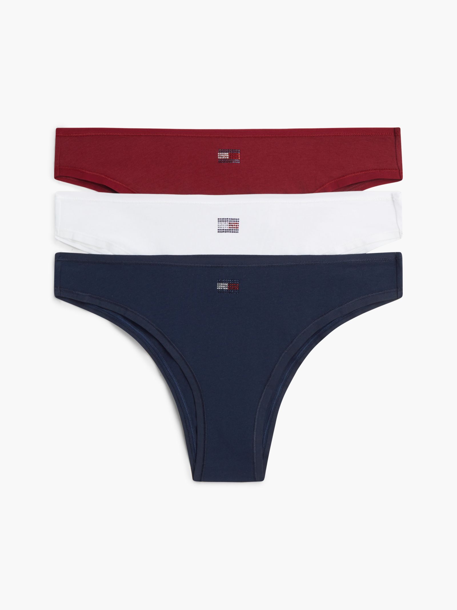 Tommy Hilfiger Set van 3 Brazilian slips met vlag van strassteentjes