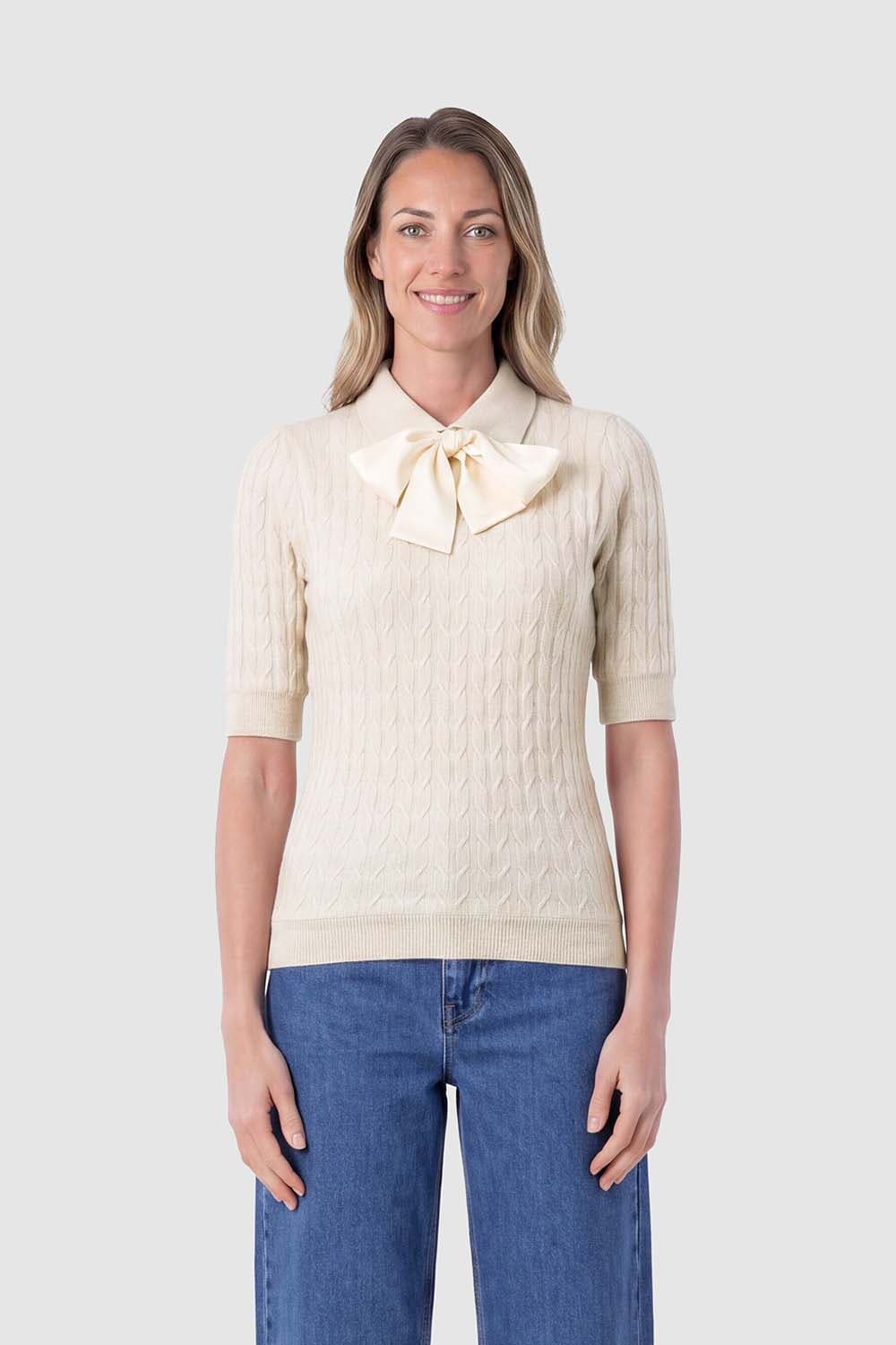 Bloomings Kabeltrui Polokraag Beige dames