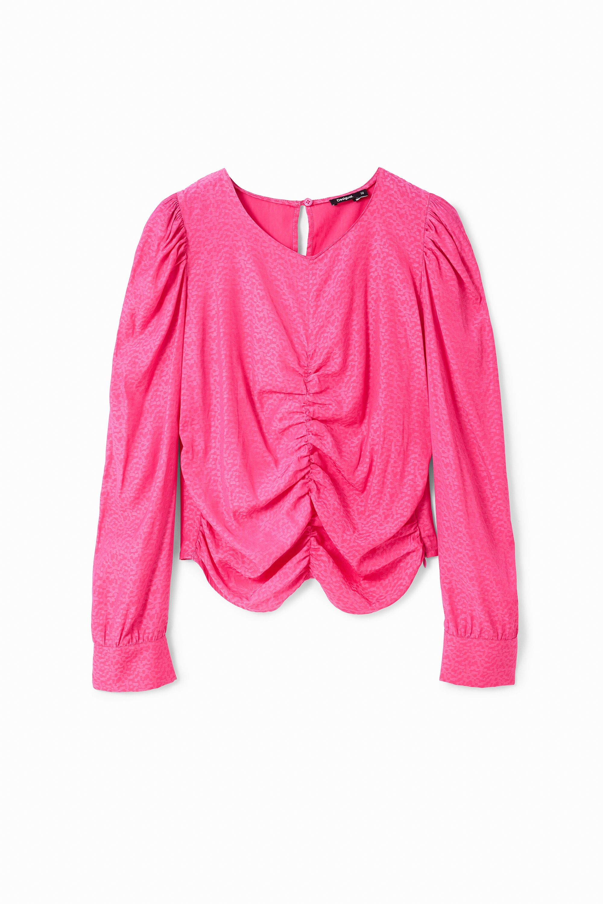 Desigual Jacquard blouse met plooitjes in roze