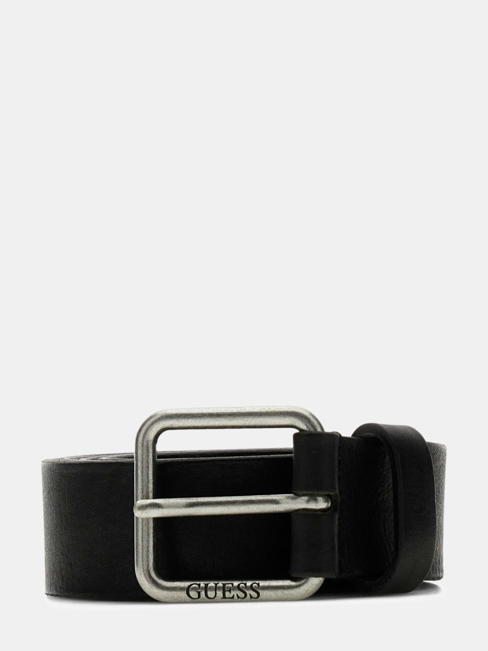 Guess Logo Echt Leren Riem in zwart
