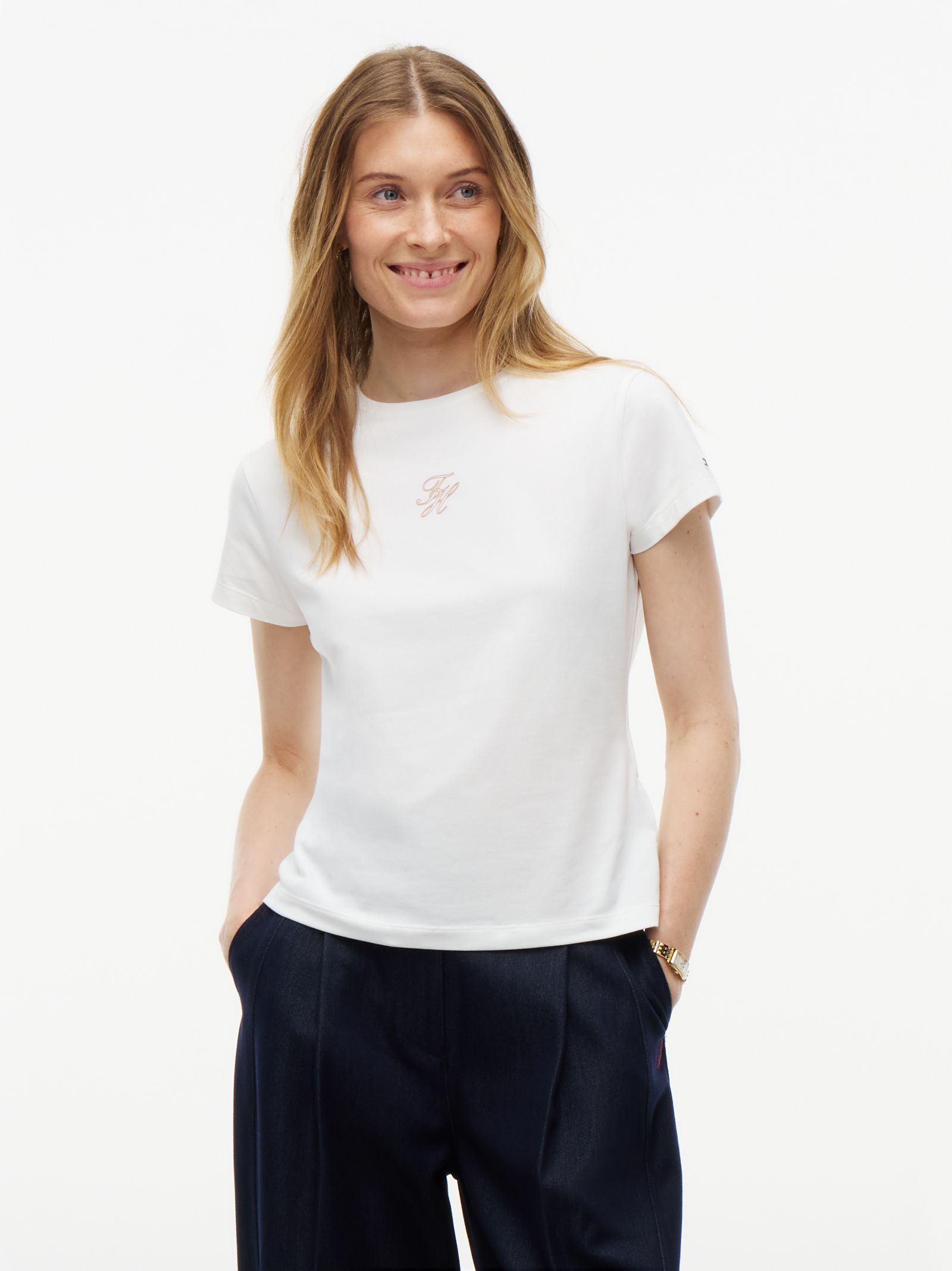 Tommy Hilfiger Slim fit T-shirt met geborduurd logo in wit