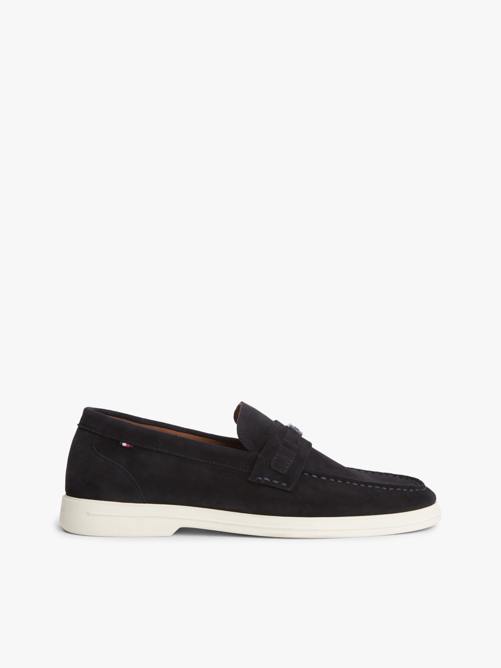 Tommy Hilfiger Suède loafer met metalen vlag in marine