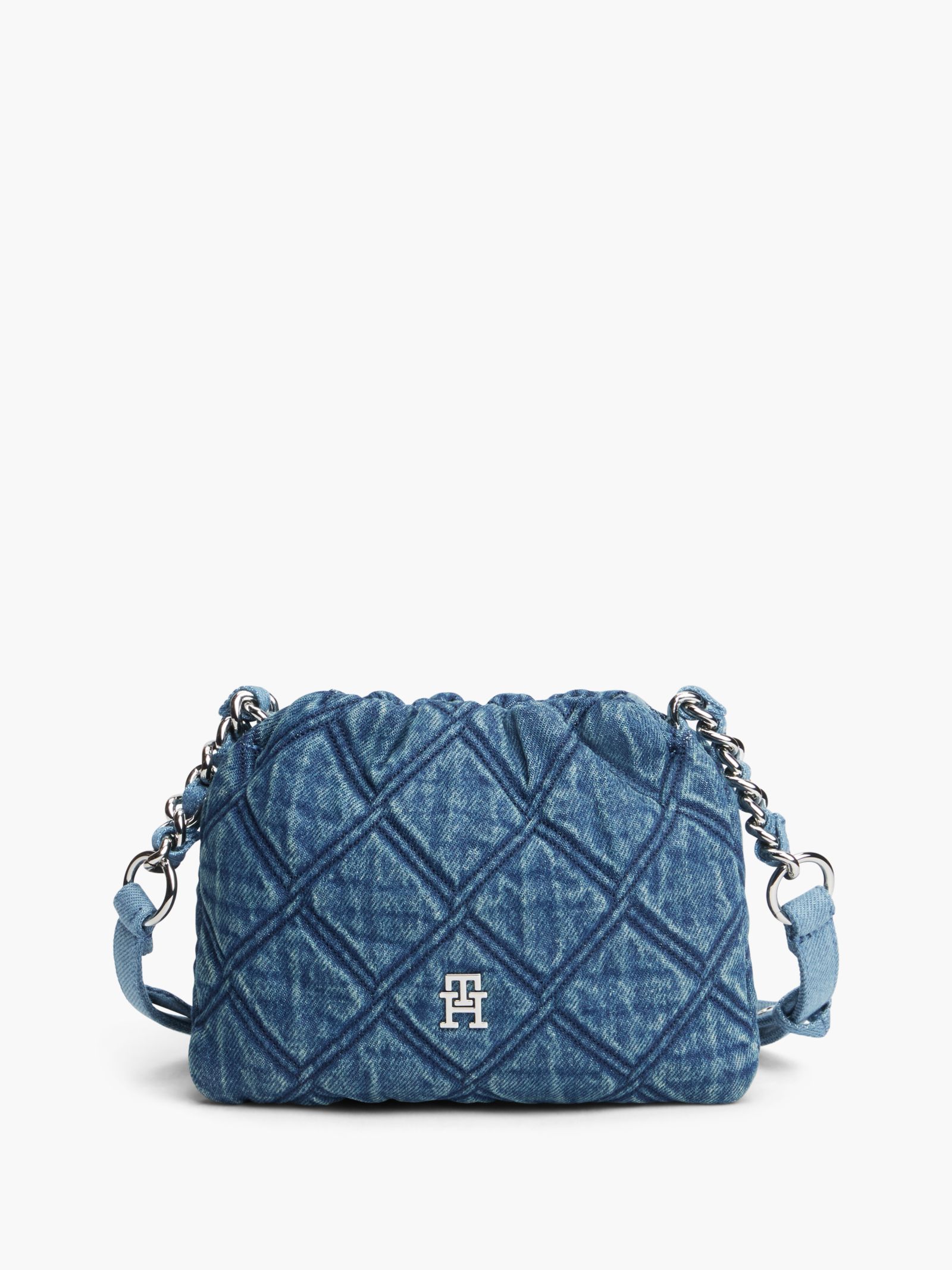 Tommy Hilfiger quilted denim crossbodytas met TH Monogram