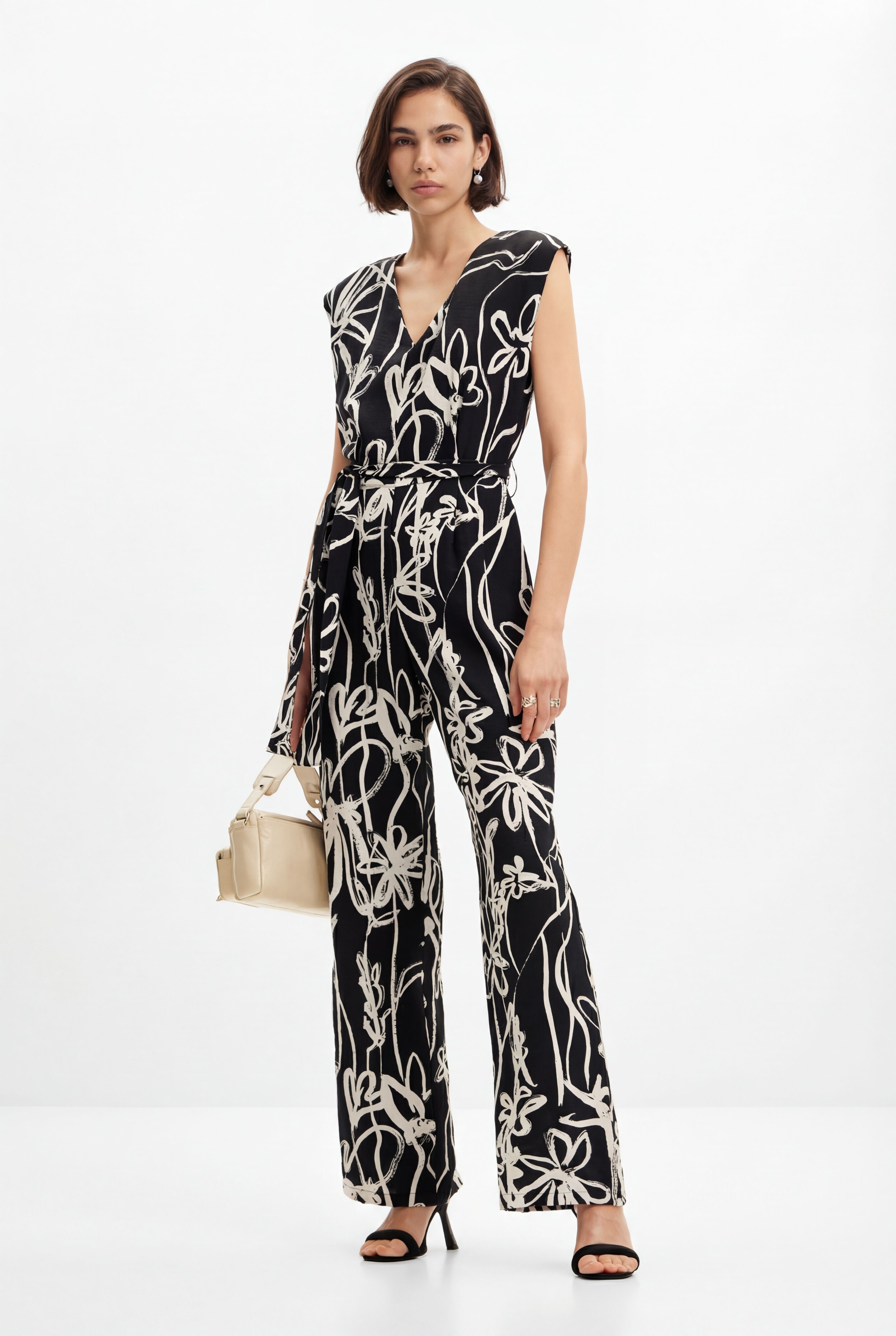 Desigual Lange jumpsuit met geïllustreerde bloemen
