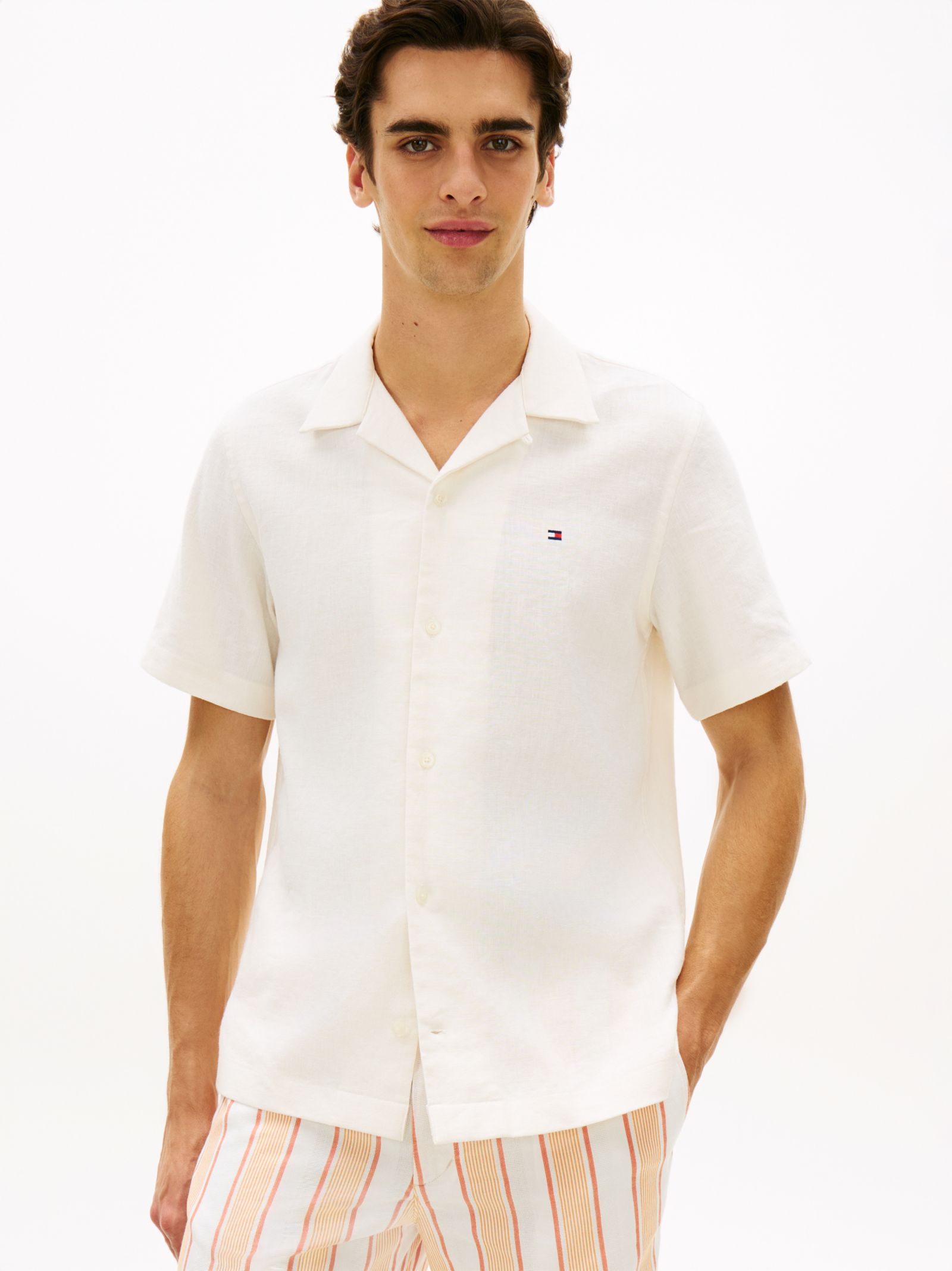 Tommy Hilfiger Regular linnenmix overhemd met korte mouwen in wit