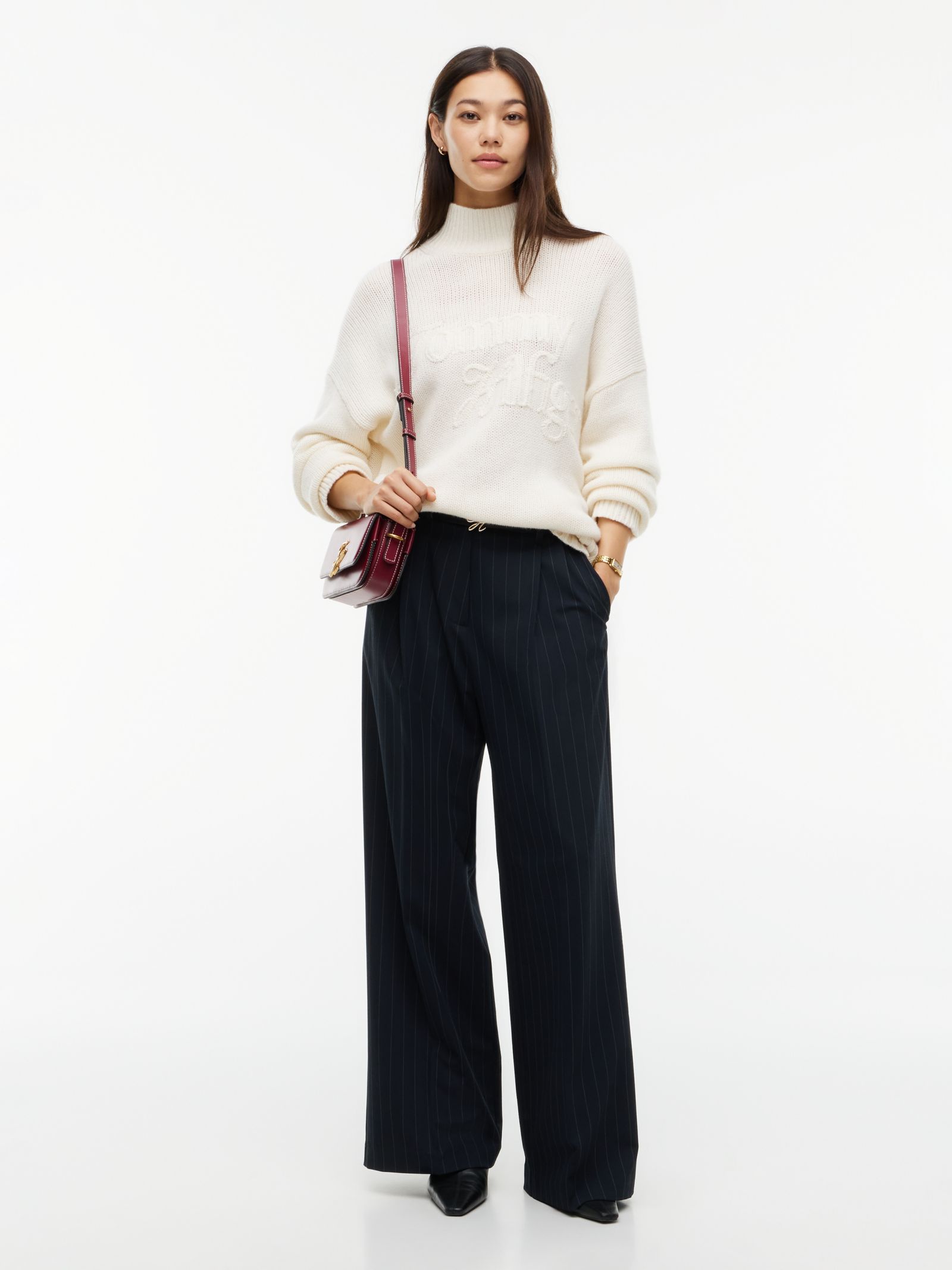 Tommy Hilfiger Twill pantalon met wijde broekspijpen in marine