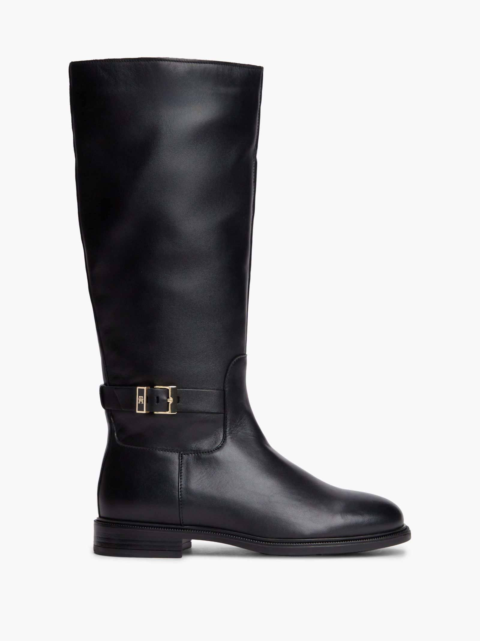 Tommy Hilfiger Leren overknee laars met TH Monogramgesp in zwart