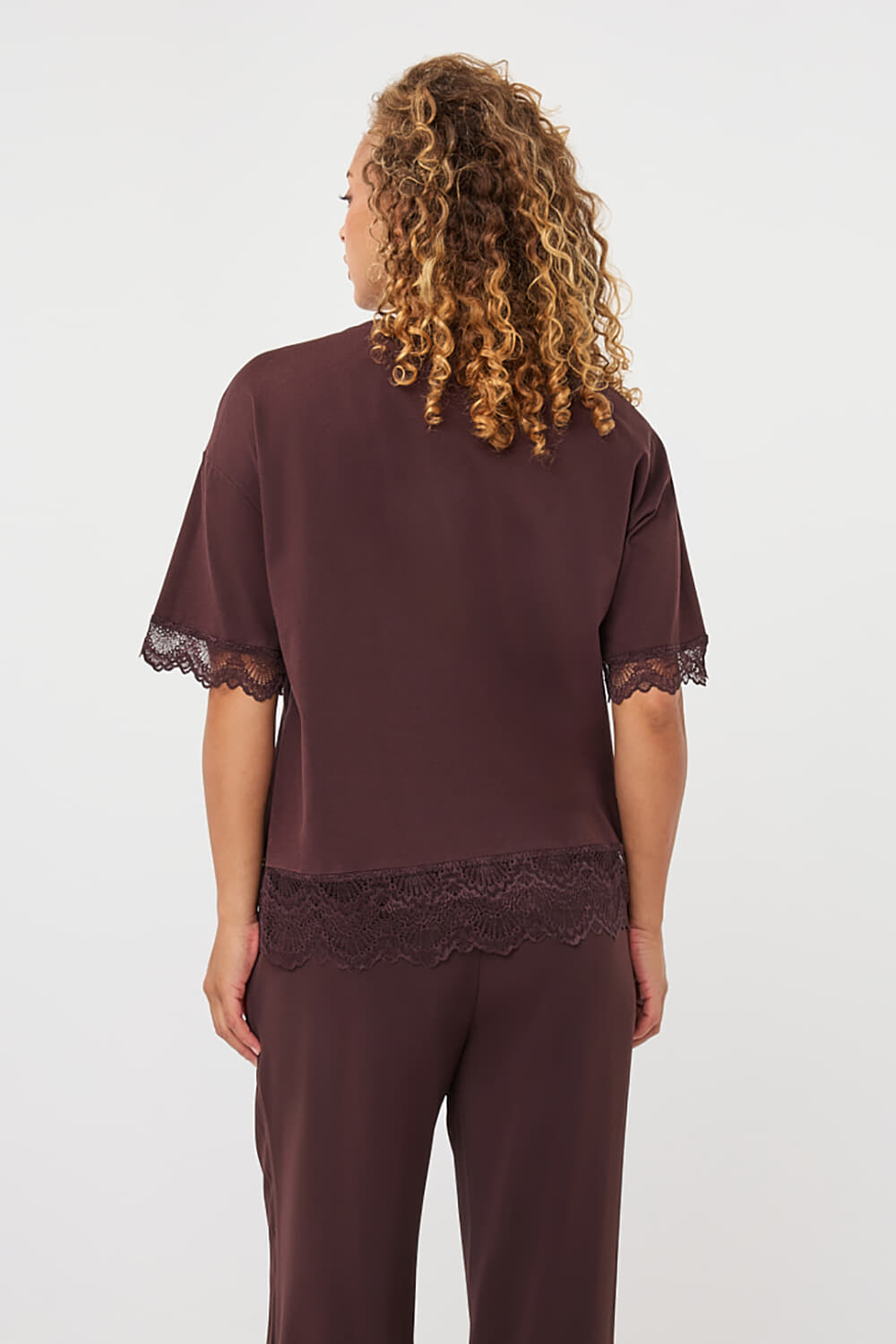 Esqualo T-Shirt Lace Satin Bruin dames