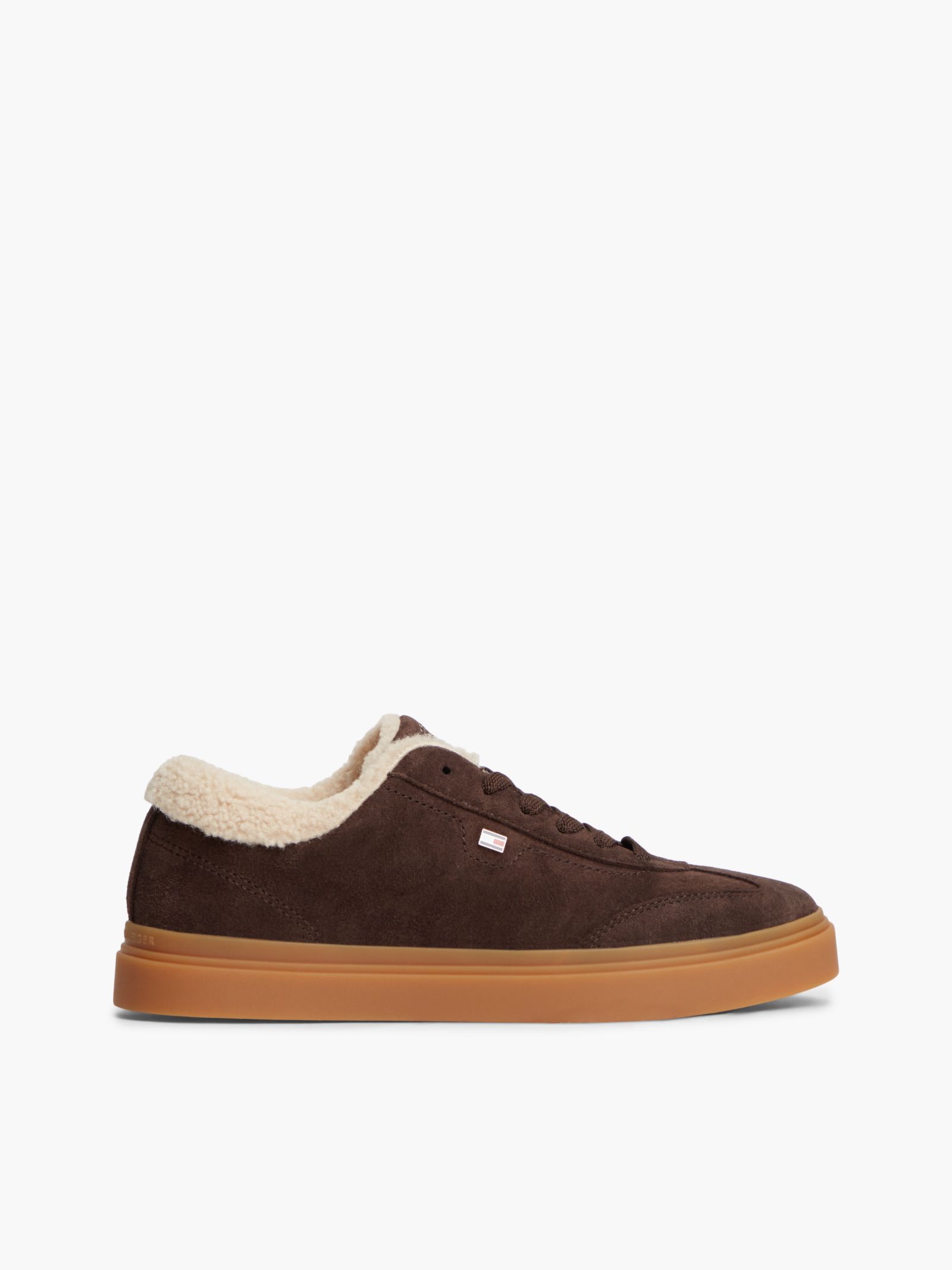 Tommy Hilfiger Leren cupsole sneaker met warme voering in bruin