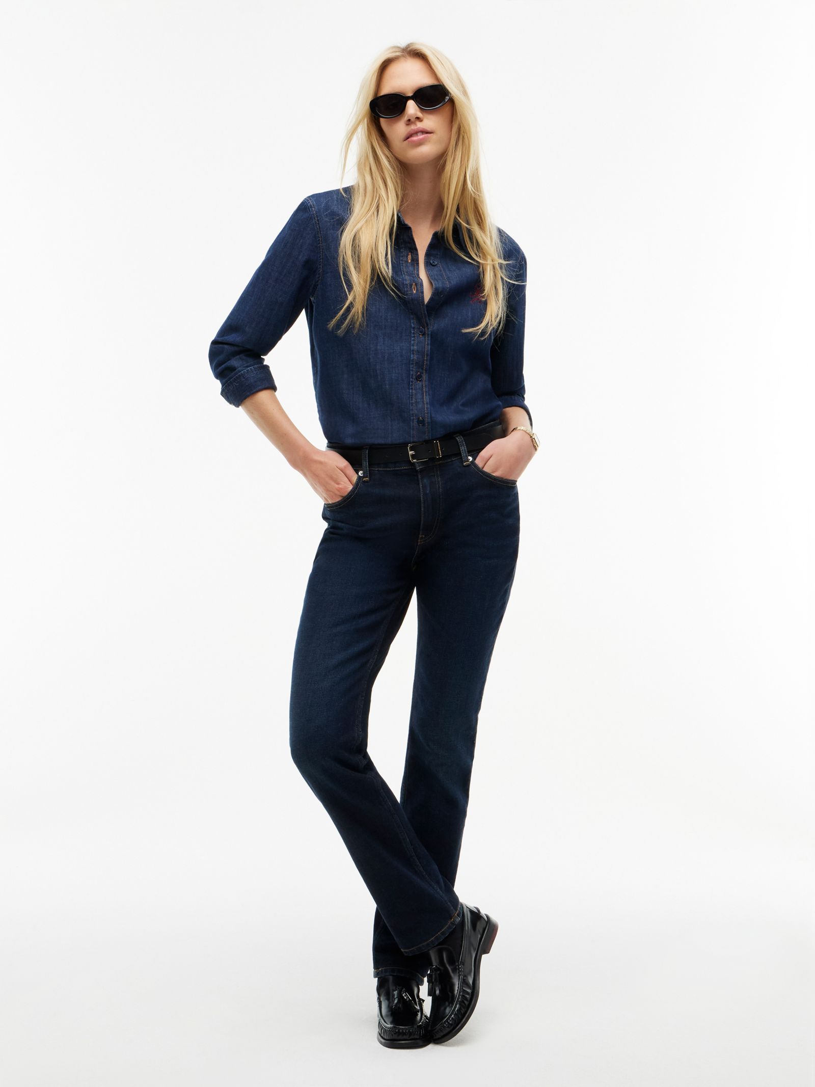 Tommy Hilfiger Harlow medium rise skinny jeans met whiskers in blauw