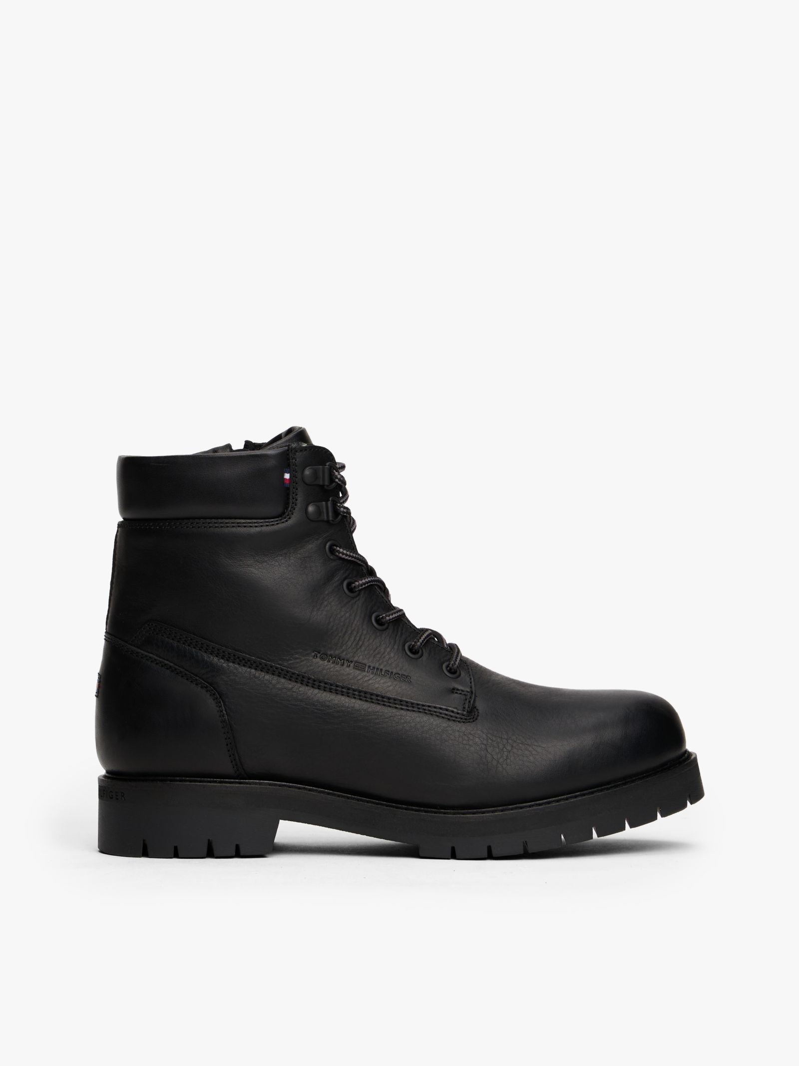 Tommy Hilfiger Leren veterboots met profielzool in zwart