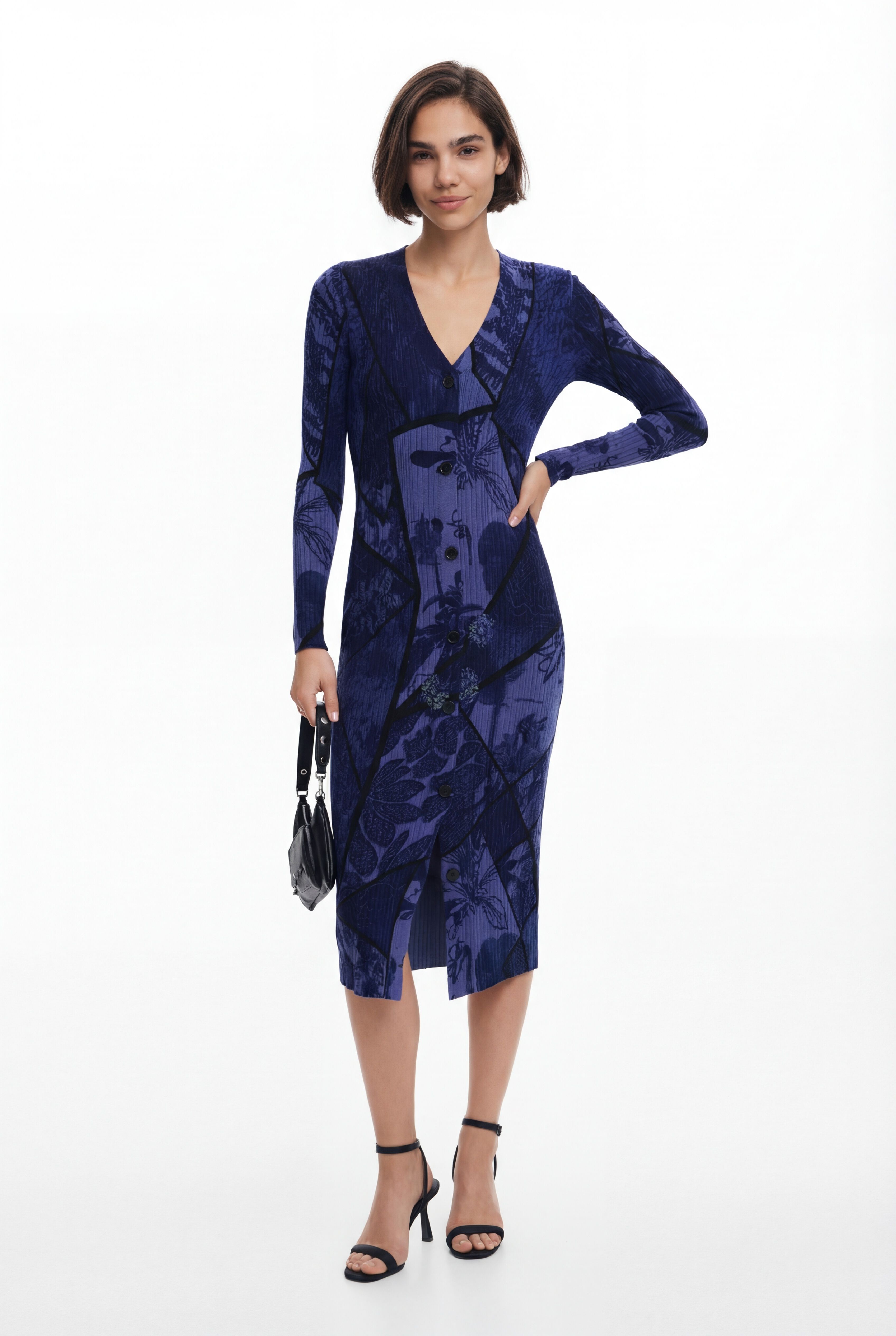 Desigual Bloemen midi-jurk in blauw