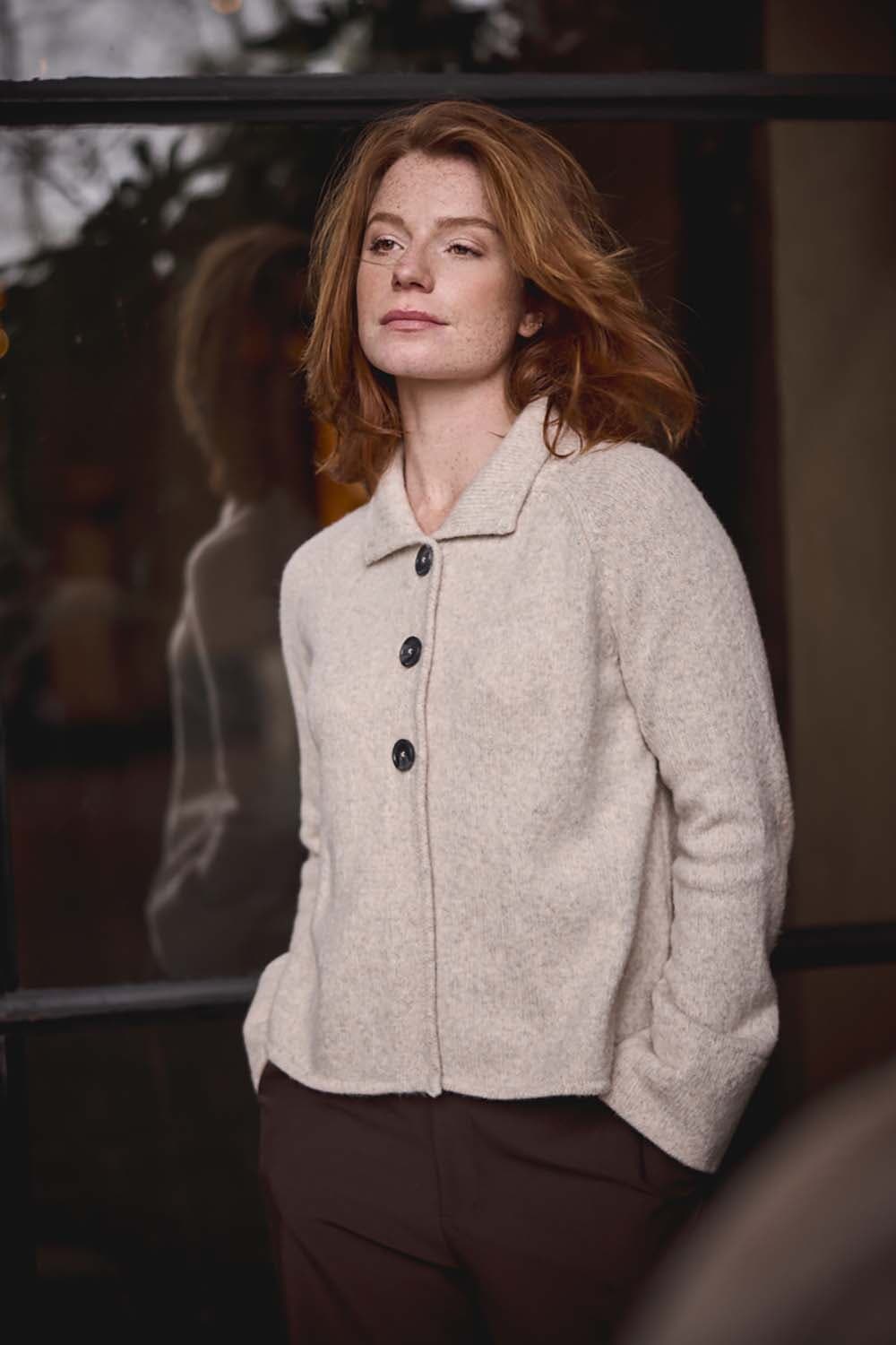 Bloomings Vest met Kraag a-line Off White dames