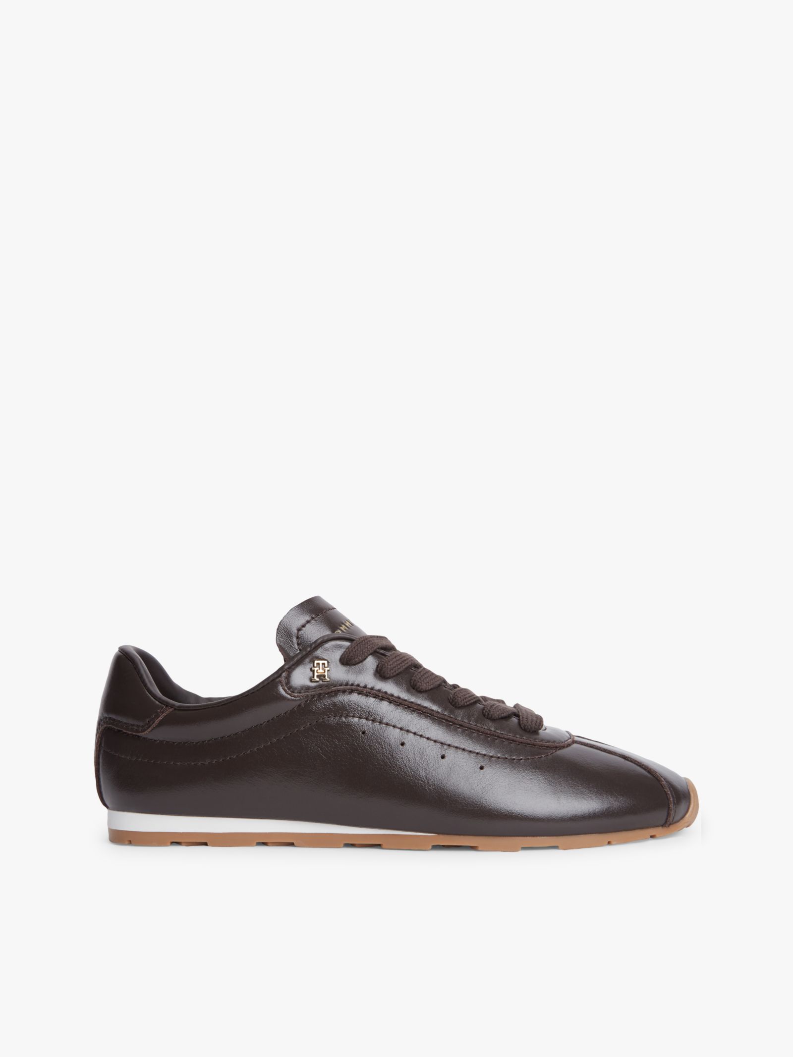 Tommy Hilfiger Leren sneaker met metalen TH Monogram in bruin