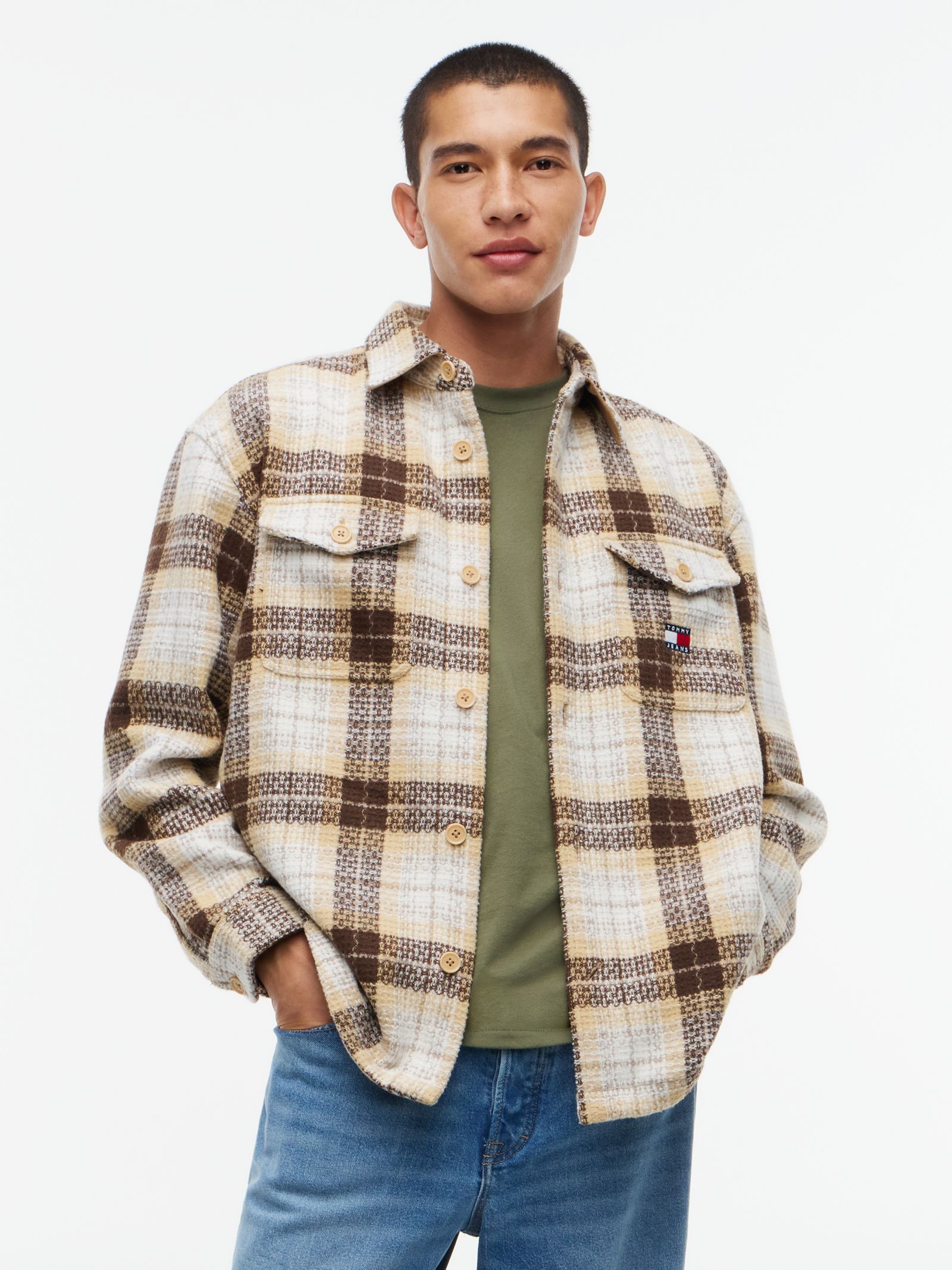 Tommy Jeans oversized overshirt met tartanruit in beige