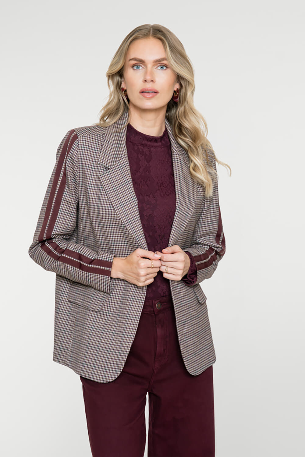 Geisha Blazer Check + Tape Bordeaux Rood dames