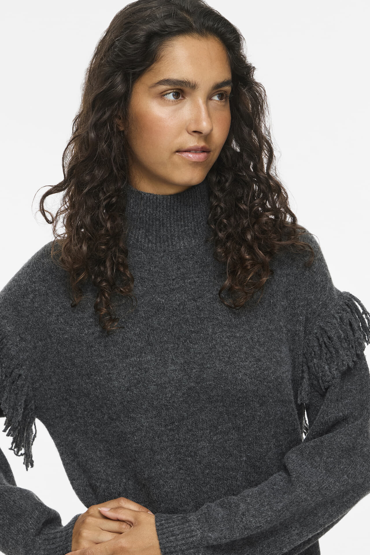 Vila Gebreide Jurk Adel Highneck Antraciet dames