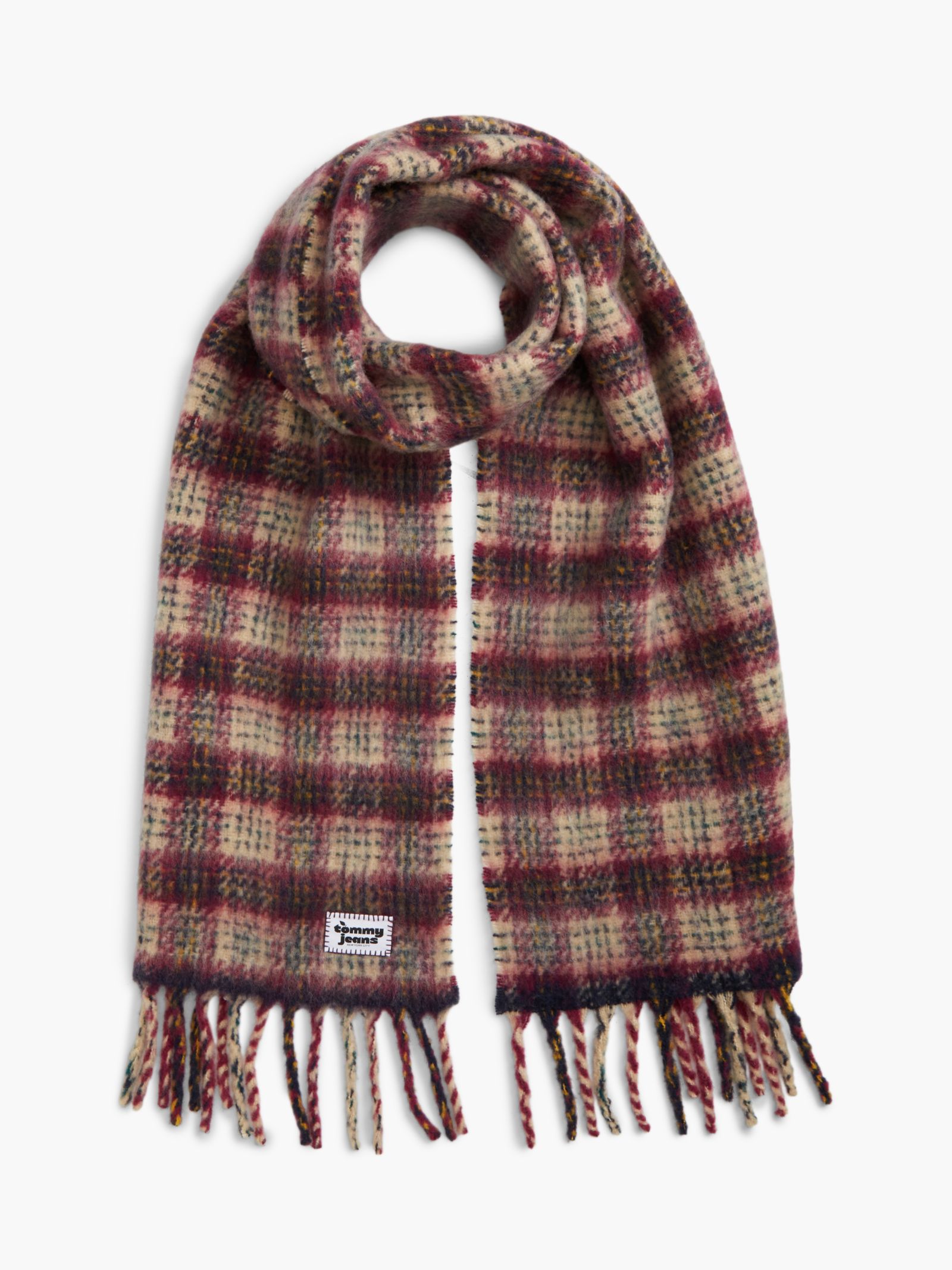Tommy Jeans Wolmix sjaal met logo en franje in beige