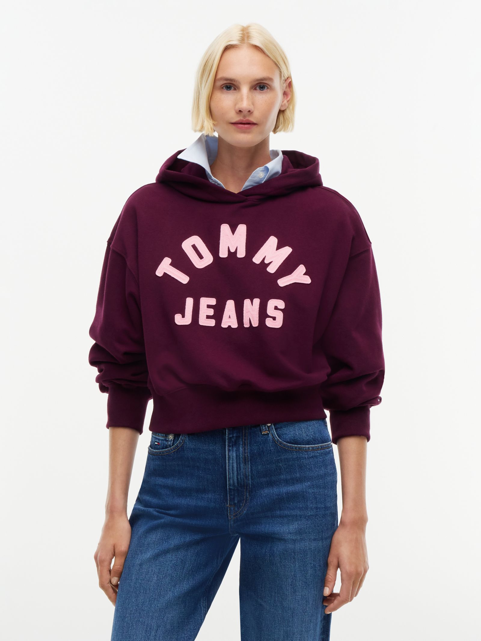 Tommy Jeans Oversized Fleece Hoodie met Varsity Logo in paars