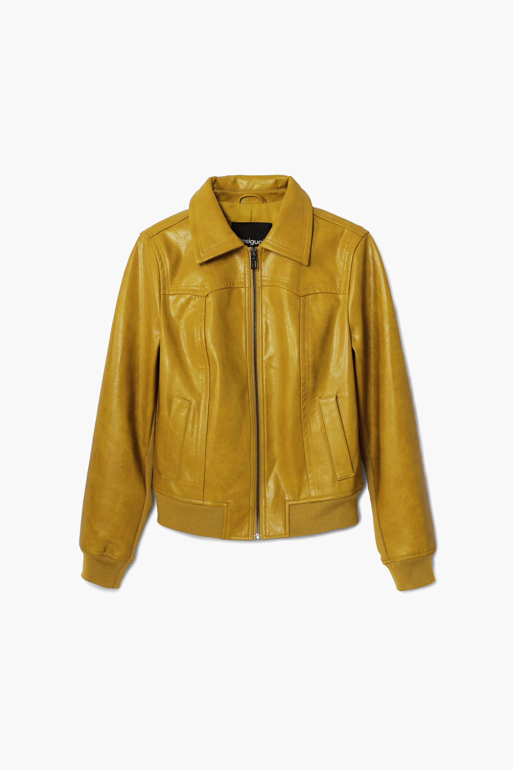 Desigual Bikerjack met leerlook in geel