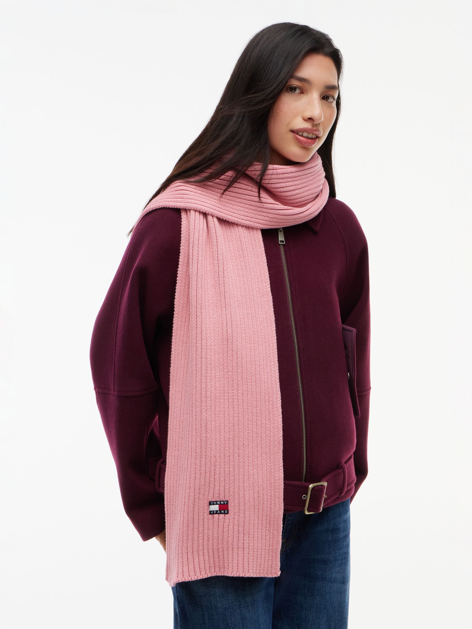 Tommy Jeans Heritage ribgebreide sjaal met logo for women in roze