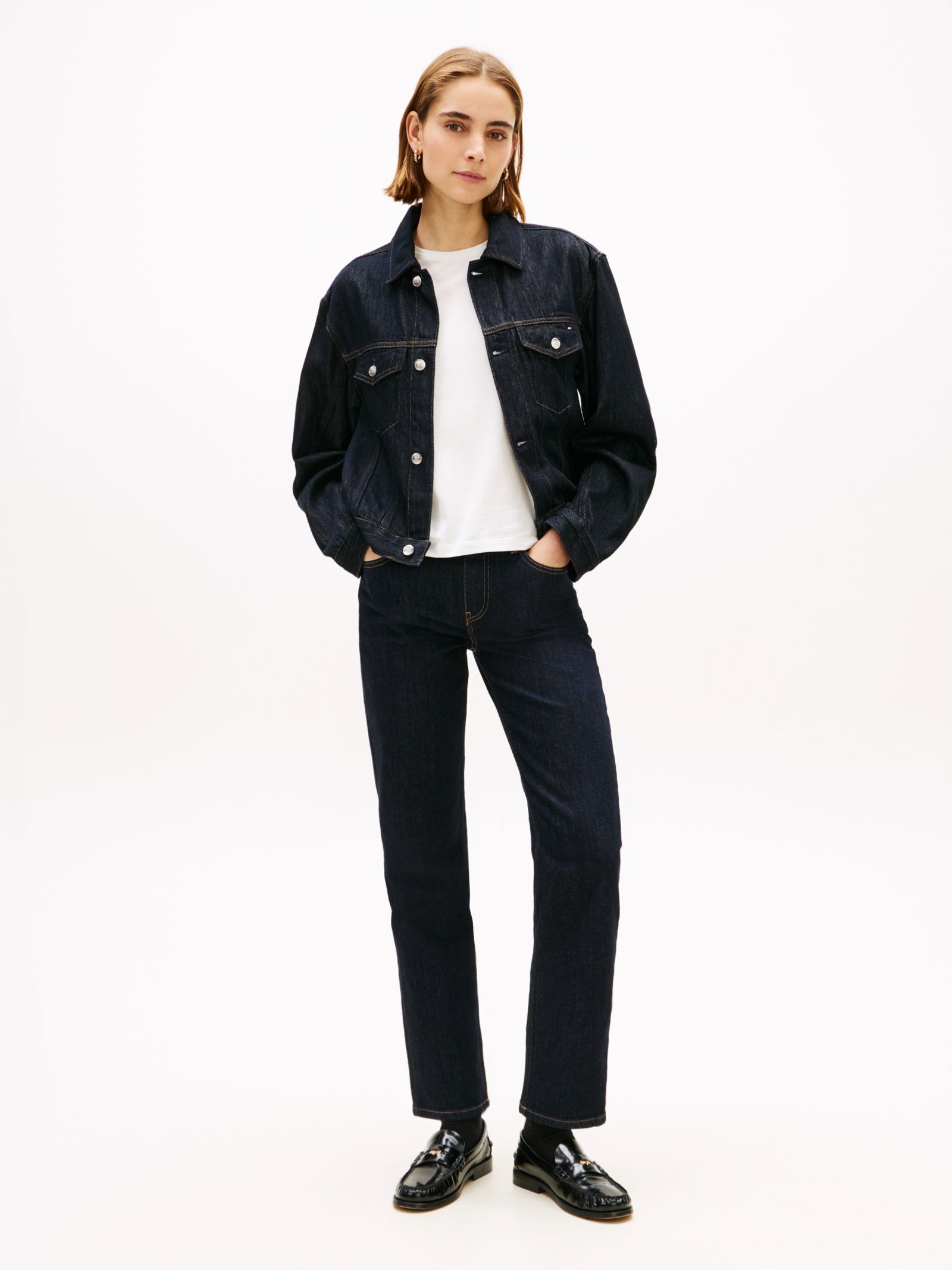 Tommy Hilfiger denim jack met plooien en geborduurde vlag
