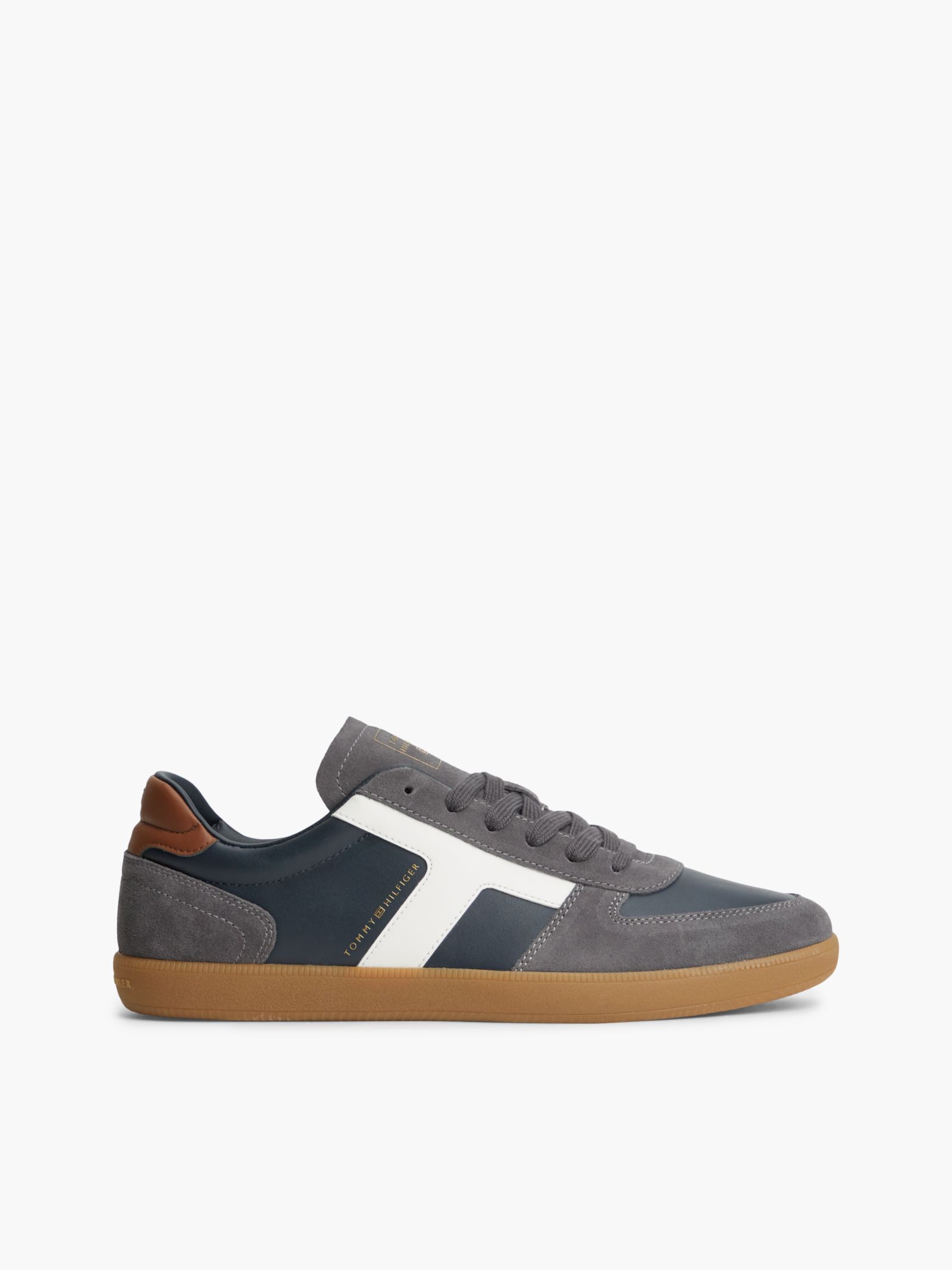 Tommy Hilfiger TH Tribeca leren sneaker met gemengde texturen in grijs