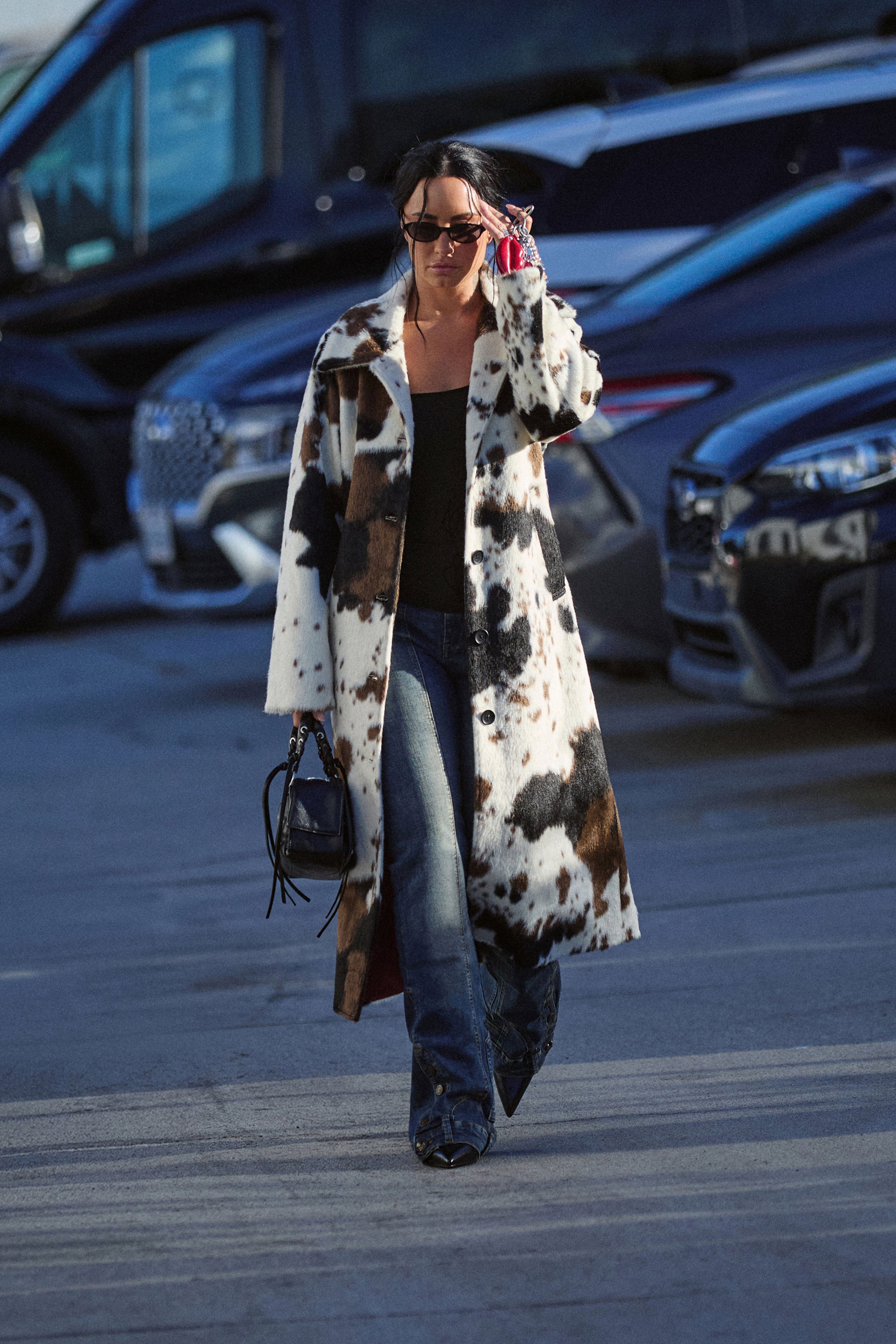 Desigual Rechte mantel van nepbont met animal print