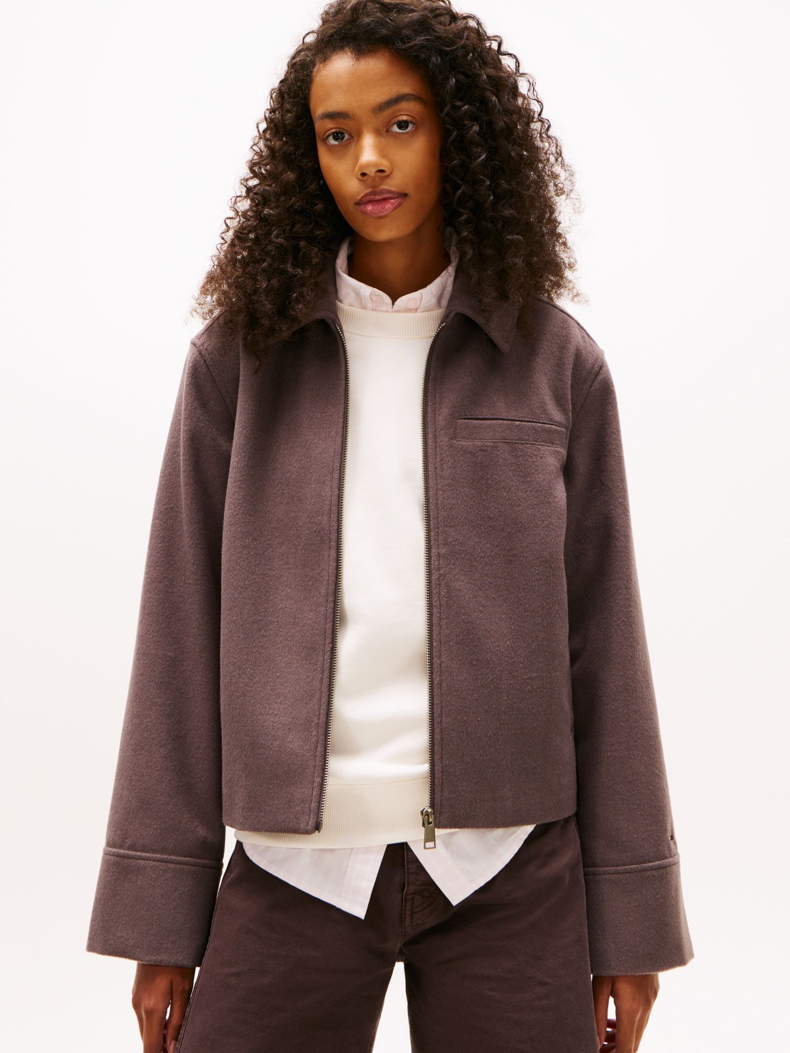 Tommy Jeans Wolmix twill jack met rits en kraag