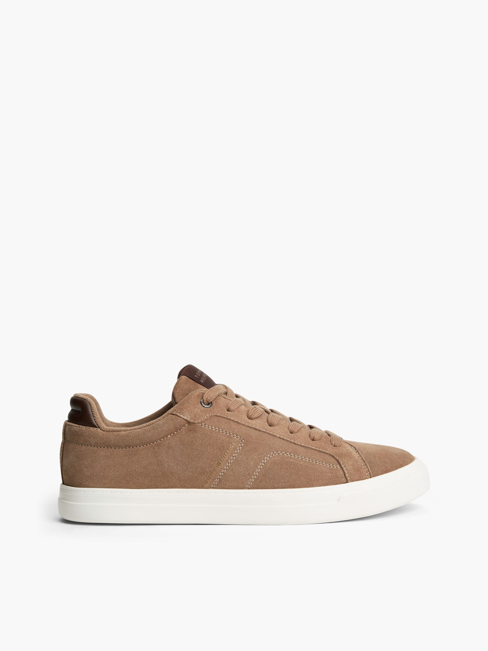 Tommy Hilfiger lichtgewicht court sneaker van suède met metallic logo in beige