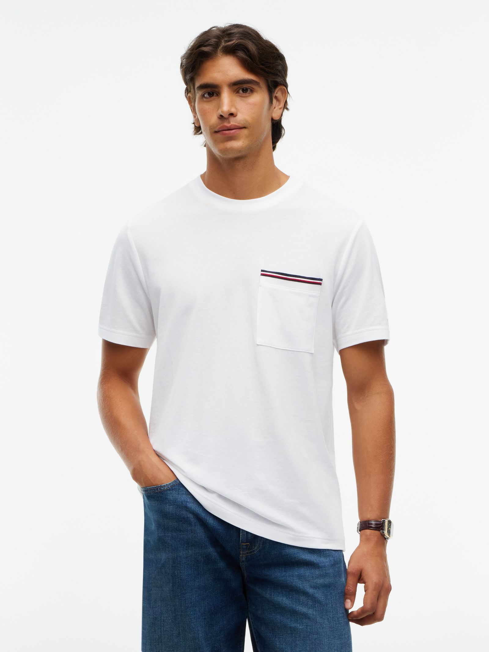 Tommy Hilfiger Piqué T-shirt met signature streep op de zak in wit