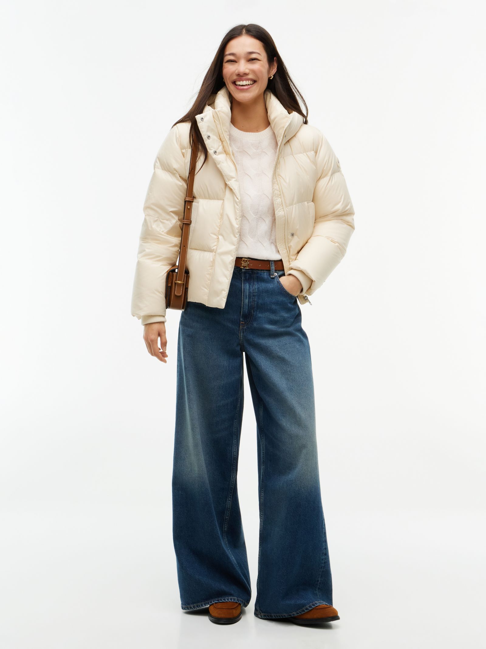 Tommy Hilfiger Waterafstotend donsjack met geborduurd logo in beige