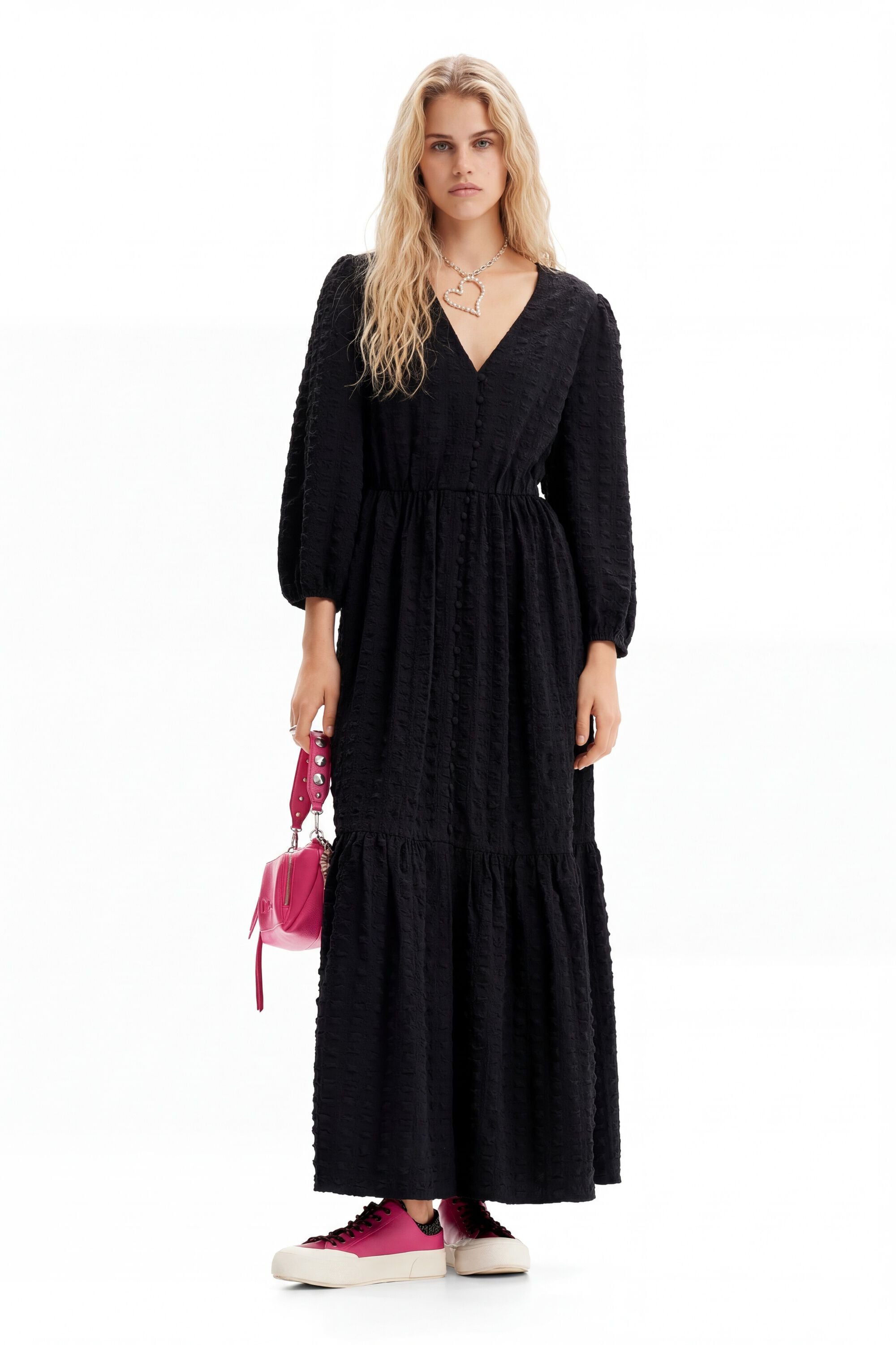 Desigual Lange jurk met textuur in zwart