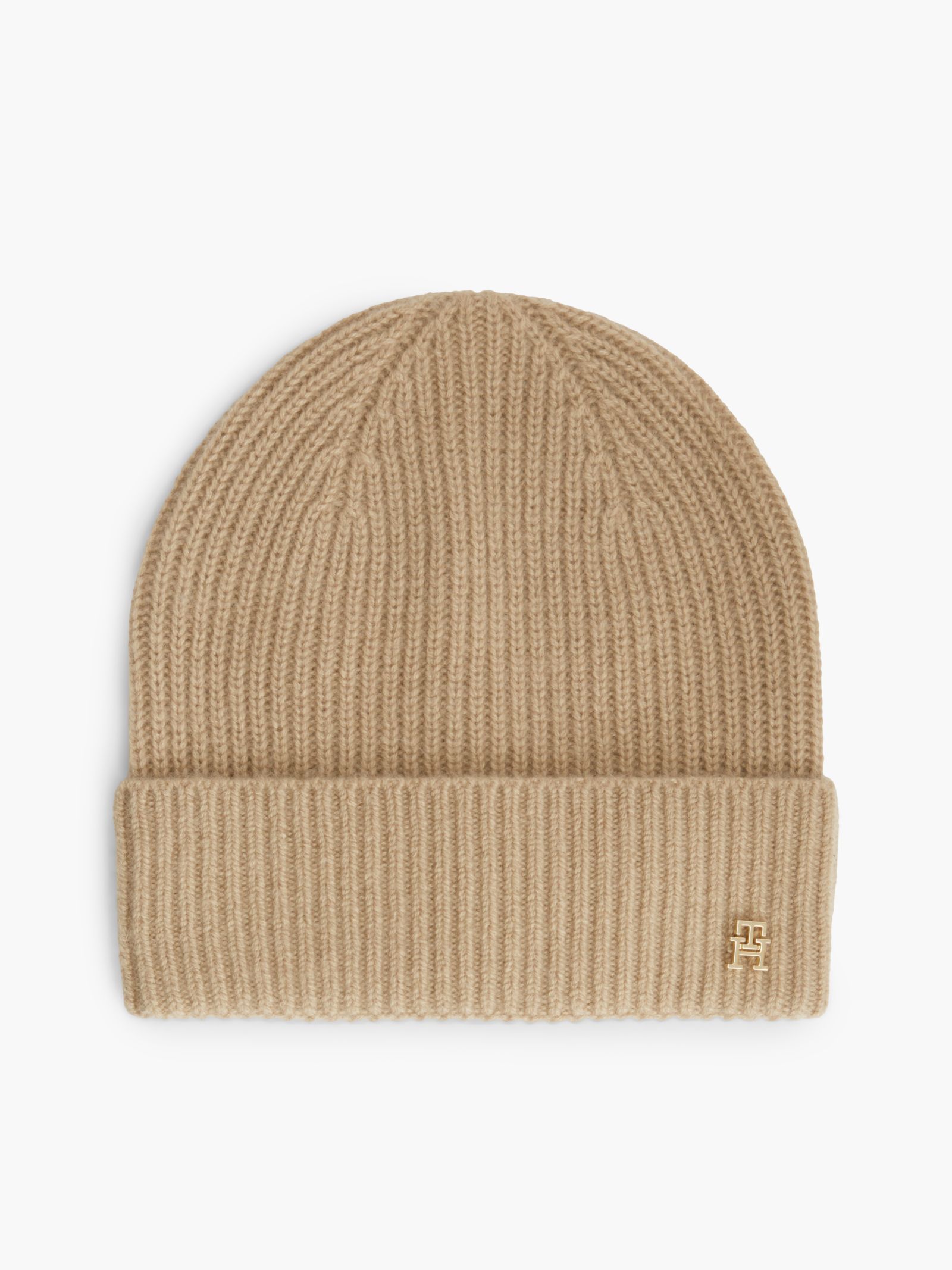 Tommy Hilfiger Beanie van zuivere kasjmier met metalen TH Monogram in beige