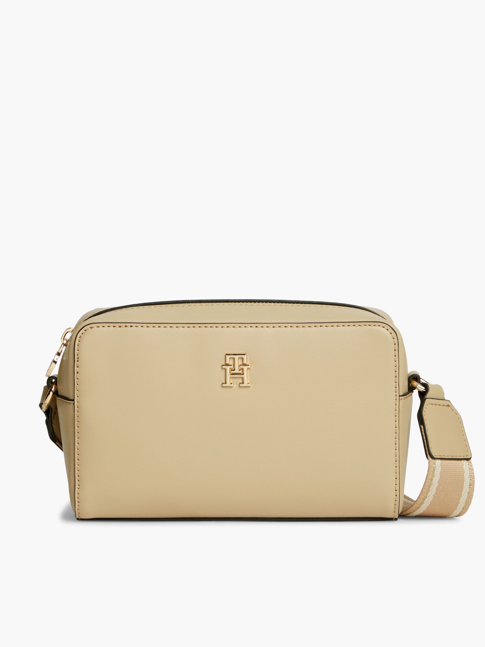Tommy Hilfiger Crossbody Cameratas met repeat logo op de band in beige