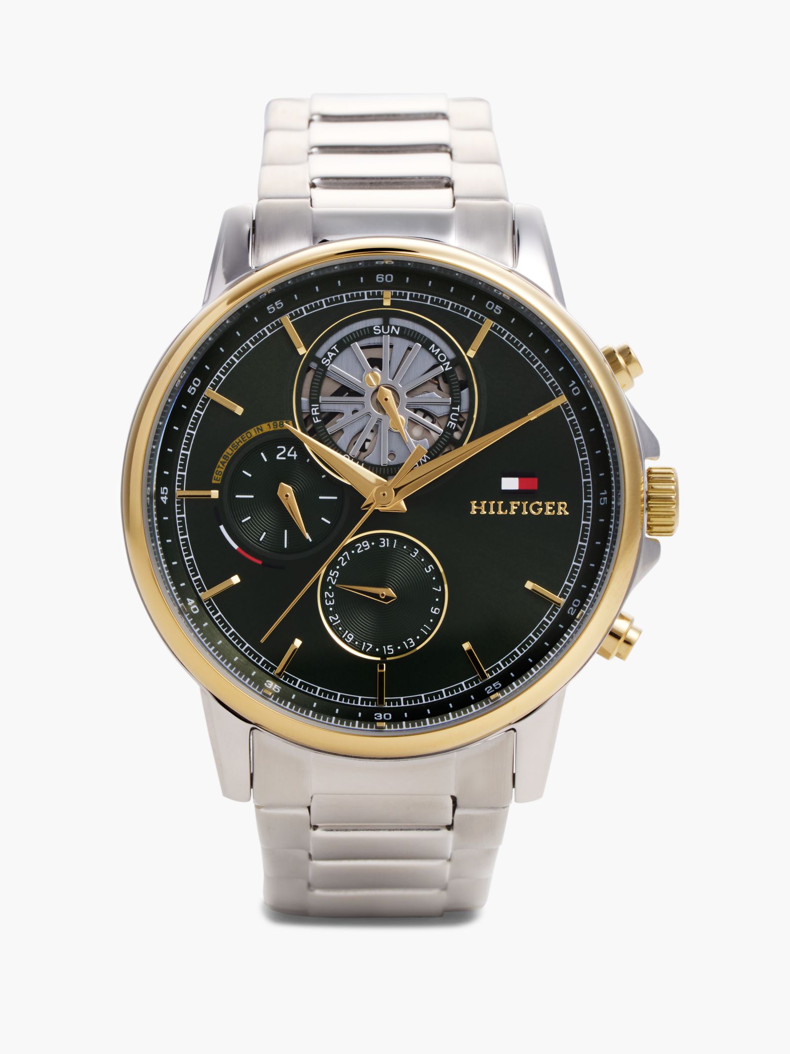 Tommy Hilfiger Tweekleurig chronograafhorloge met groene wijzerplaat