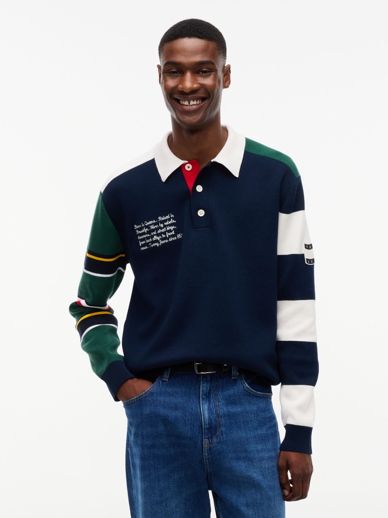 Tommy Jeans Colour blocked gebreid rugbyshirt in marine