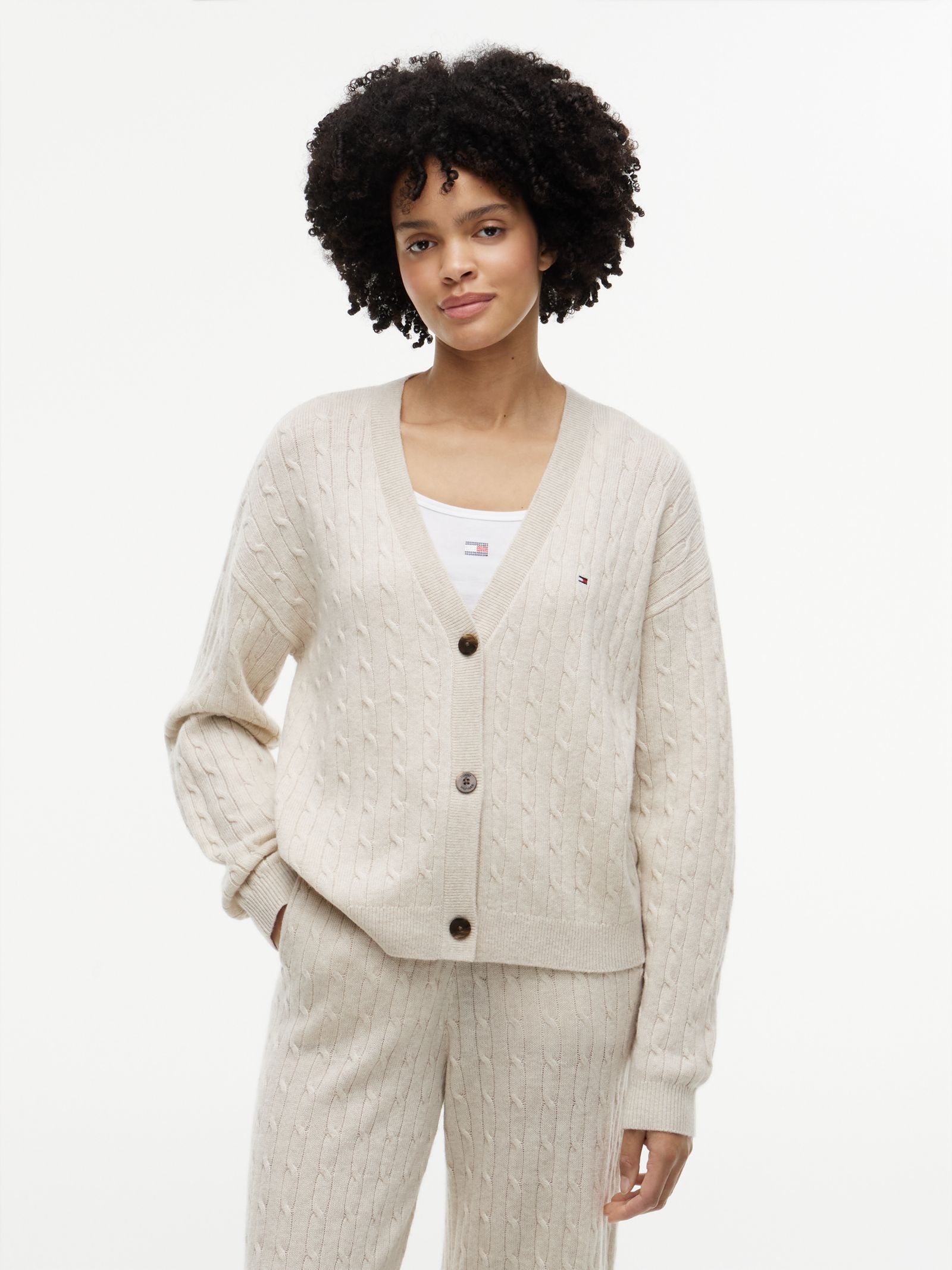 Tommy Hilfiger Kabelgebreid relaxed lounge vest van wolmix