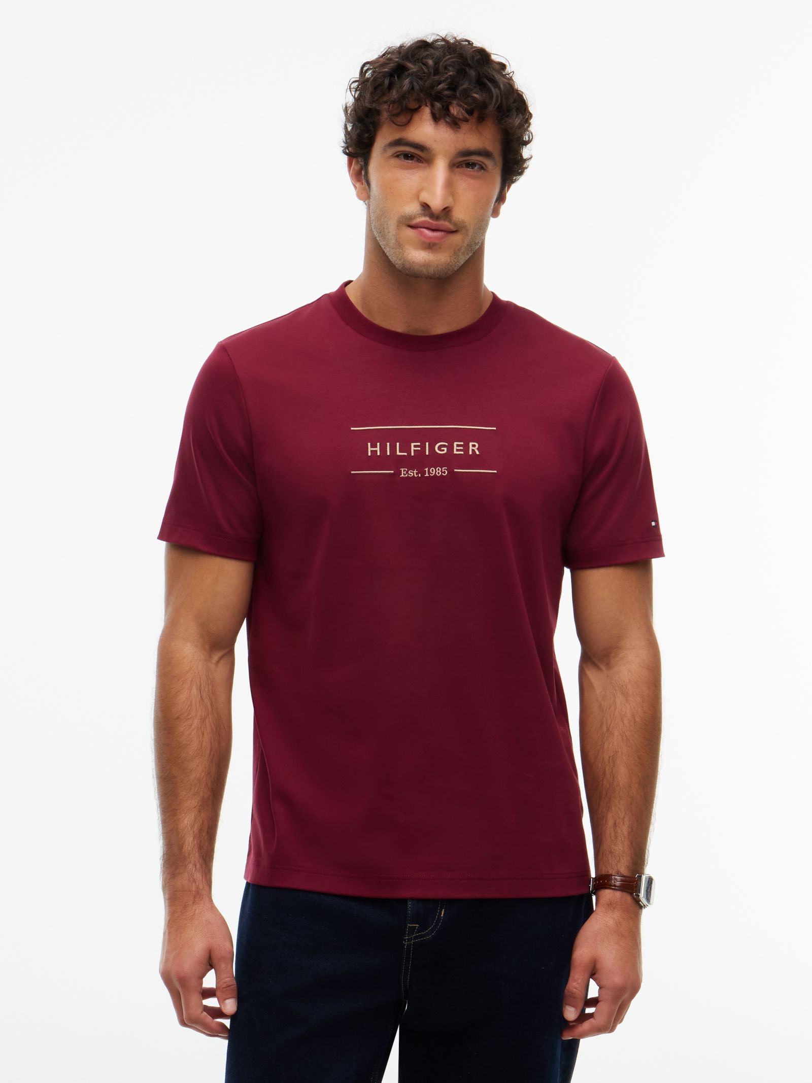 Tommy Hilfiger Interlock gebreid T-shirt met logo in rood