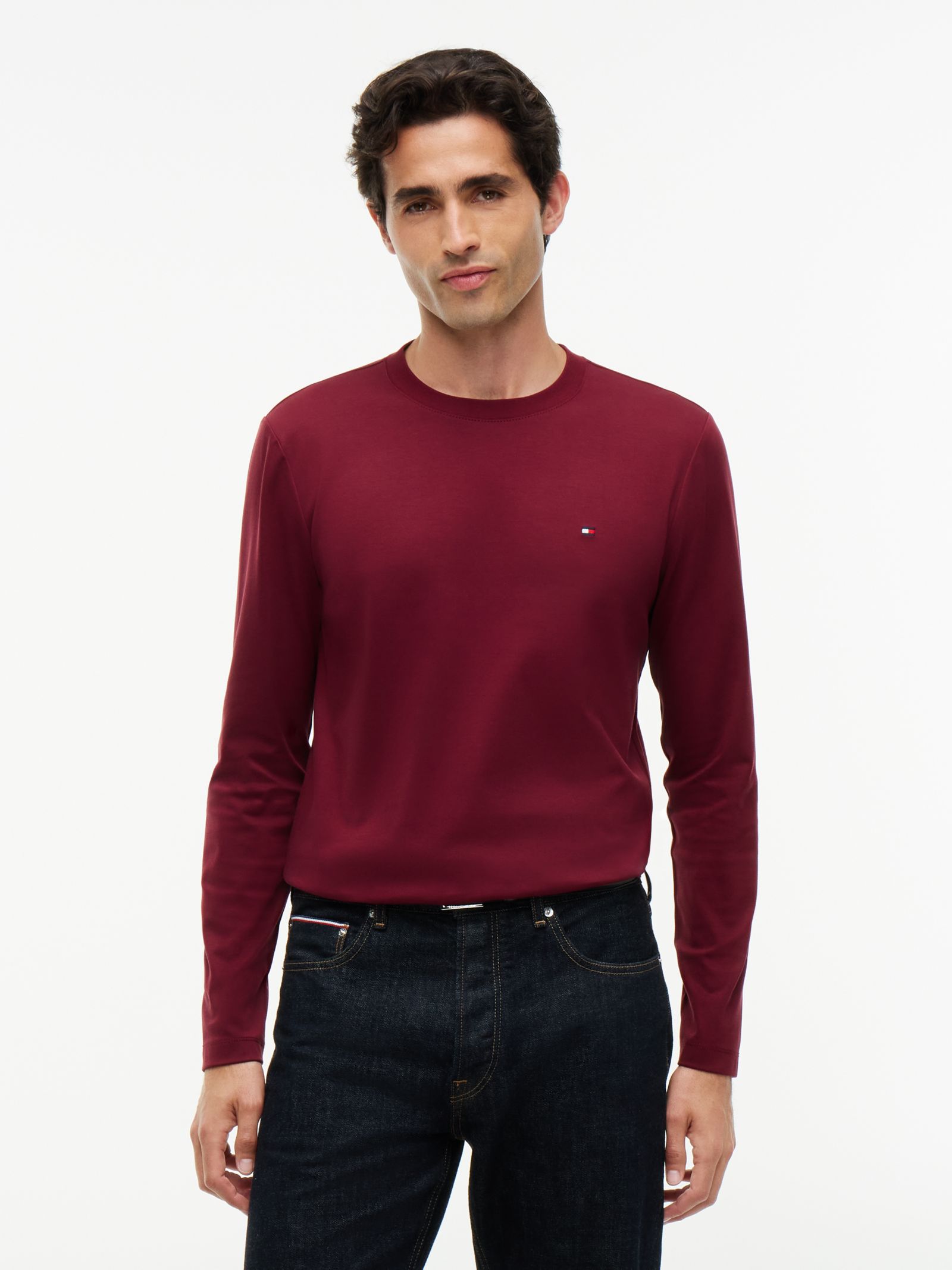 Tommy Hilfiger slim fit longsleeve t-shirt van interlock in rood