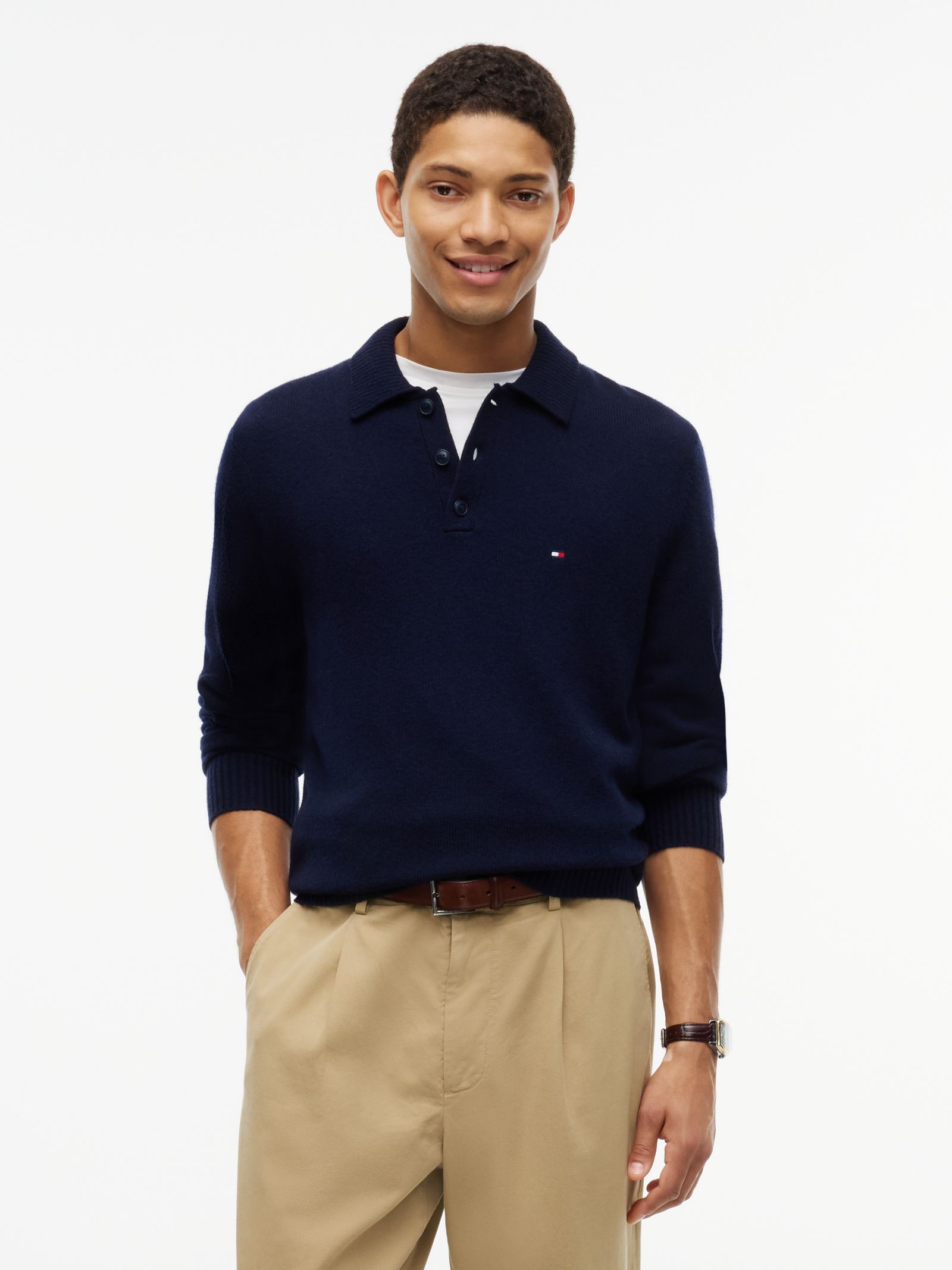 Tommy Hilfiger Polotrui van zuivere lamswol in marine