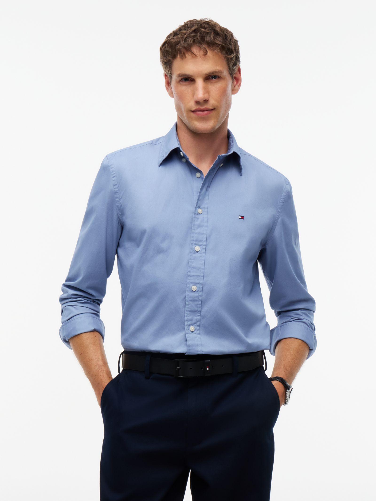 Tommy Hilfiger TH Flex Regular fit button down overhemd in blauw