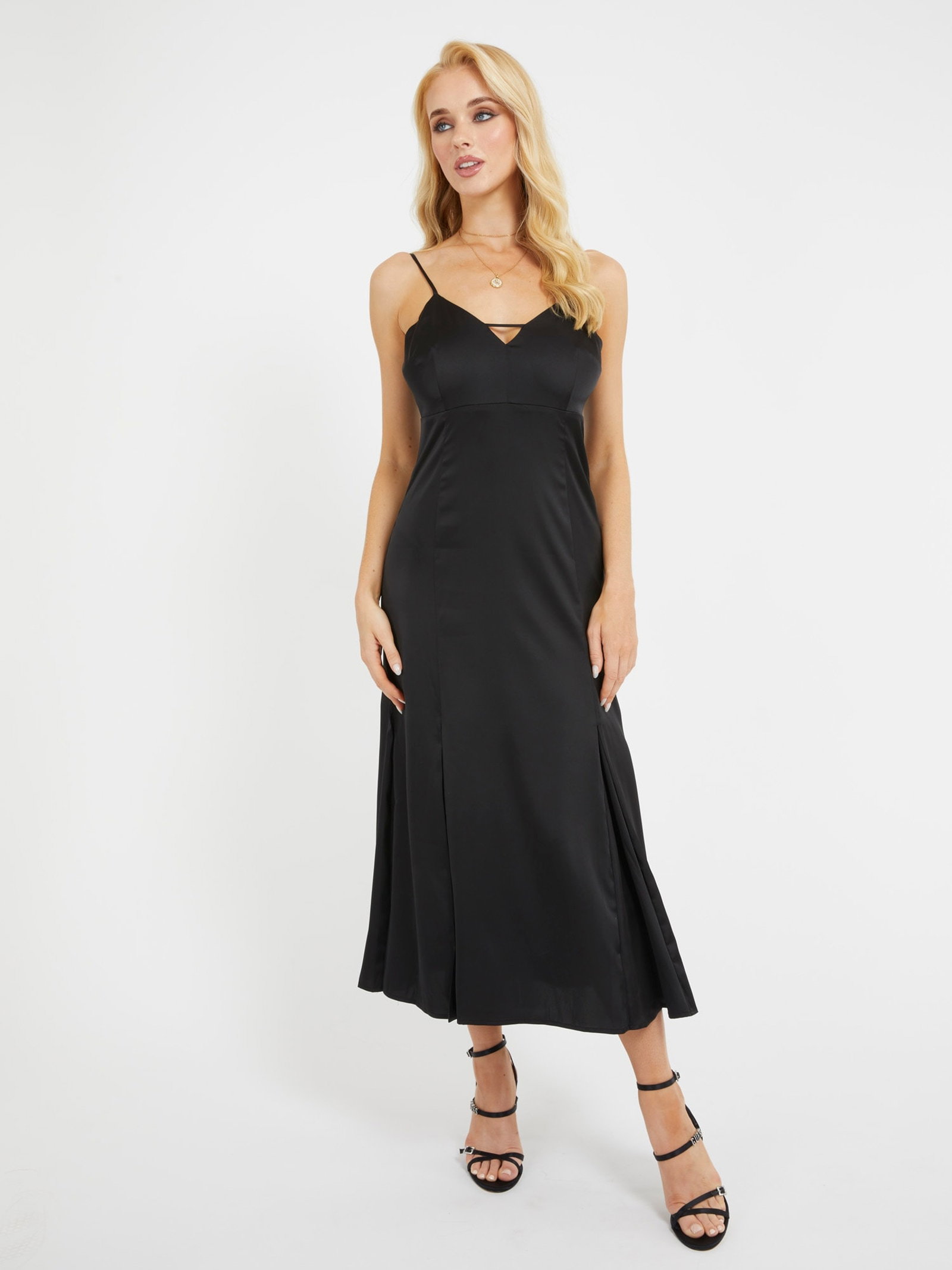Guess Lange Satin Jurk in zwart