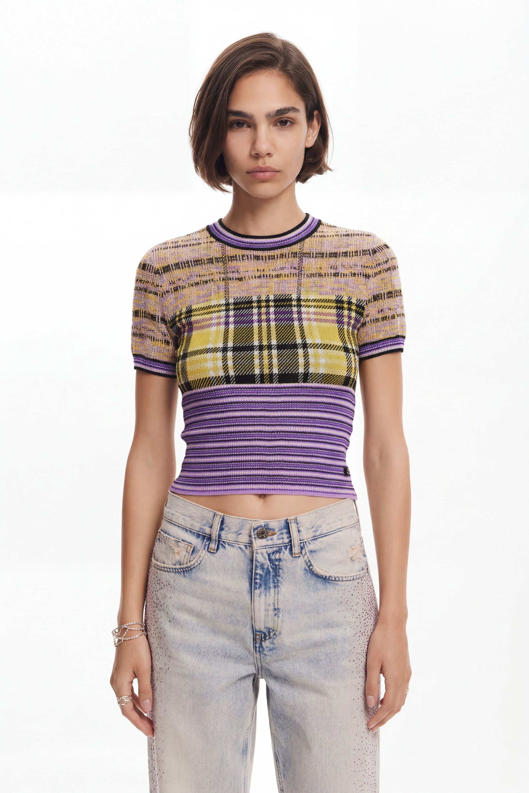 Desigual Geruite gebreide T-shirt