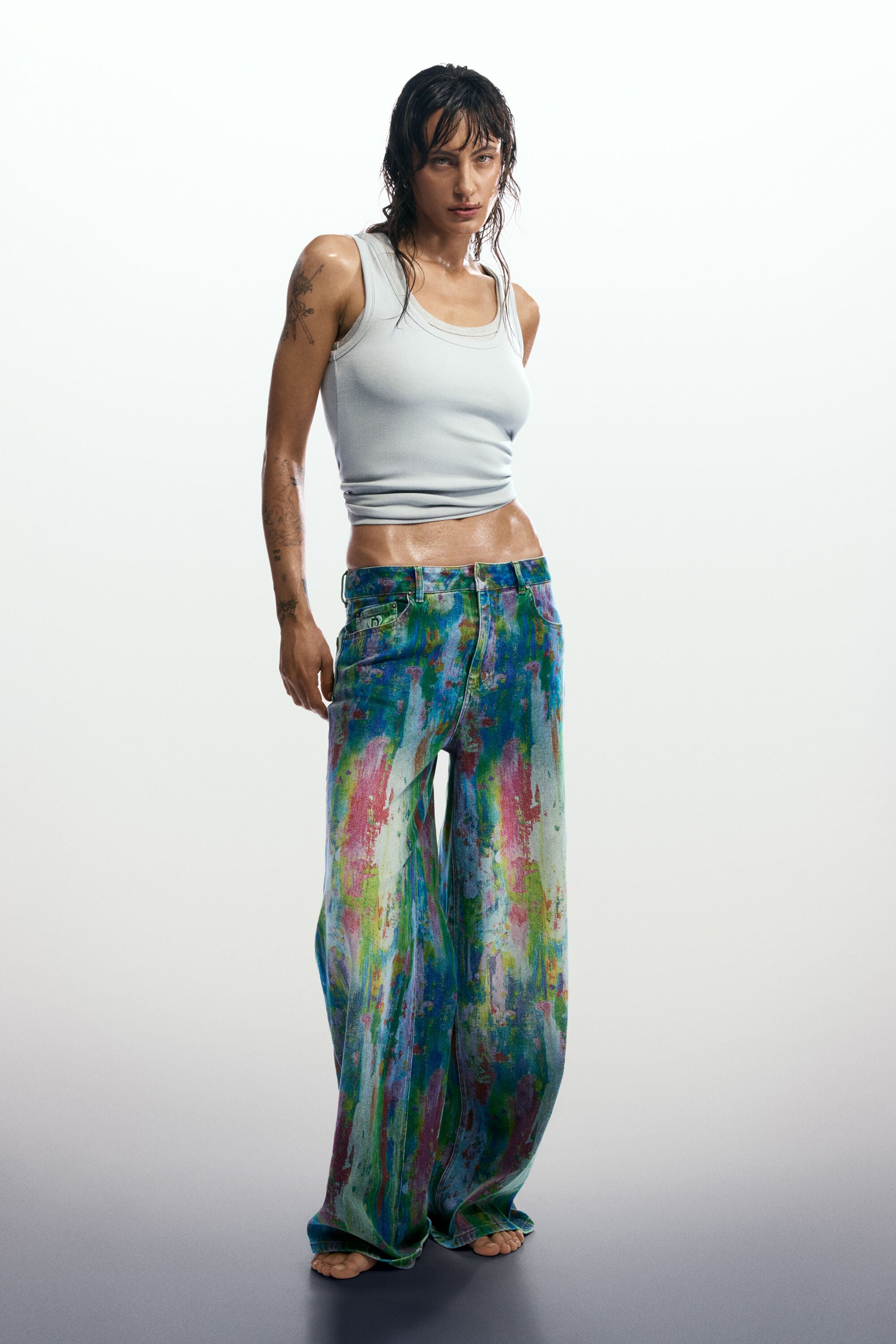 Desigual Wide leg spijkerbroek met verf
