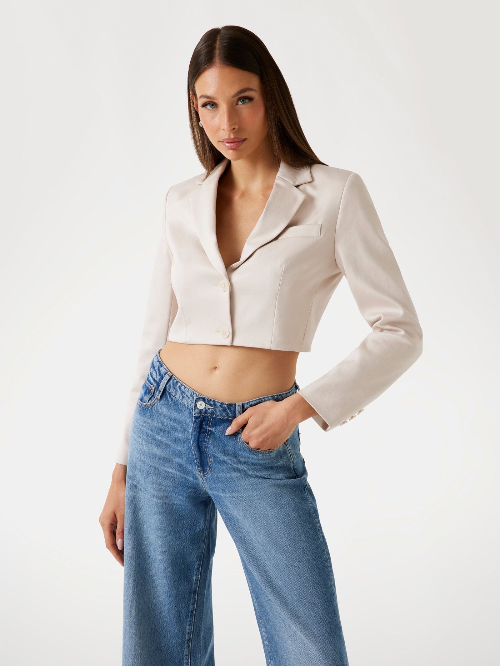 Guess Getailleerde Verkorte Twill Blazer