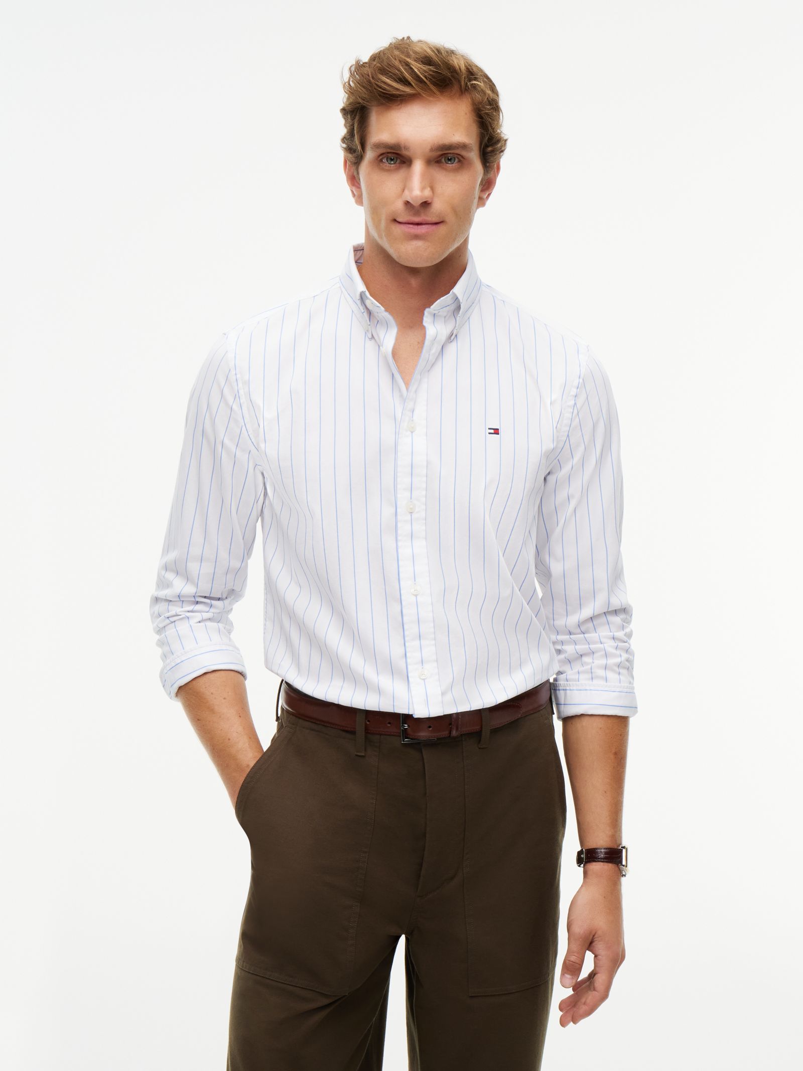 Tommy Hilfiger TH Flex regular fit overhemd met strepen in wit