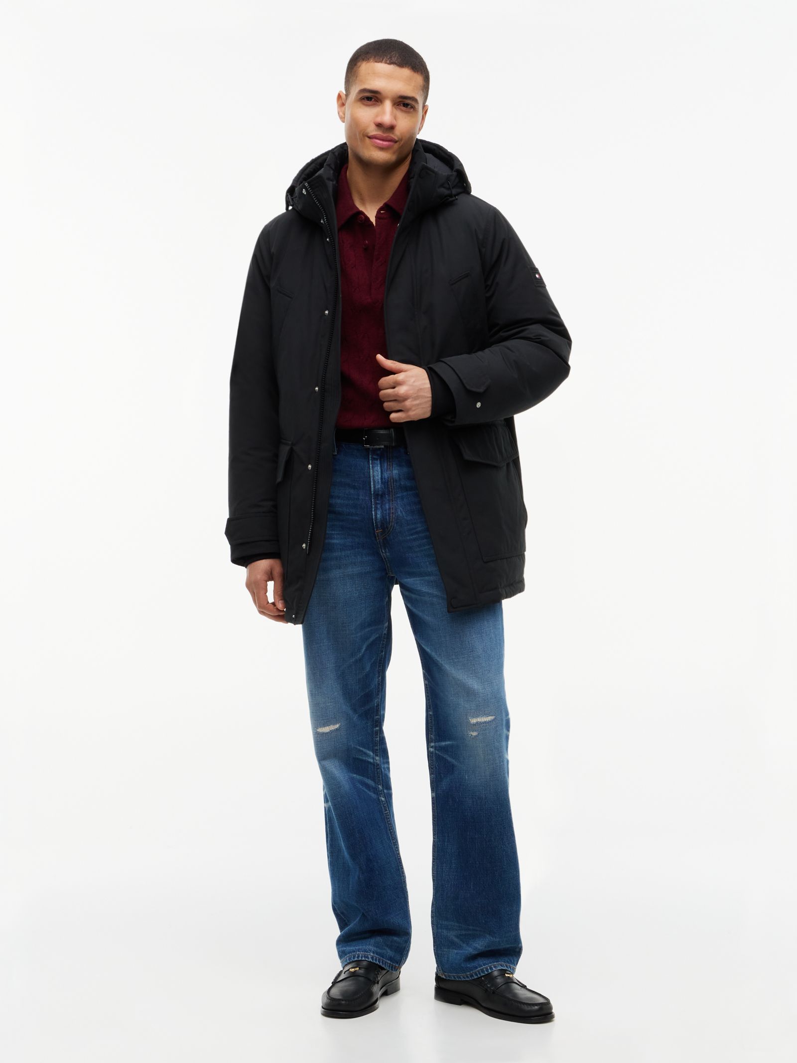 Tommy Hilfiger Rockie Parka met dons capuchon en logo patch in zwart